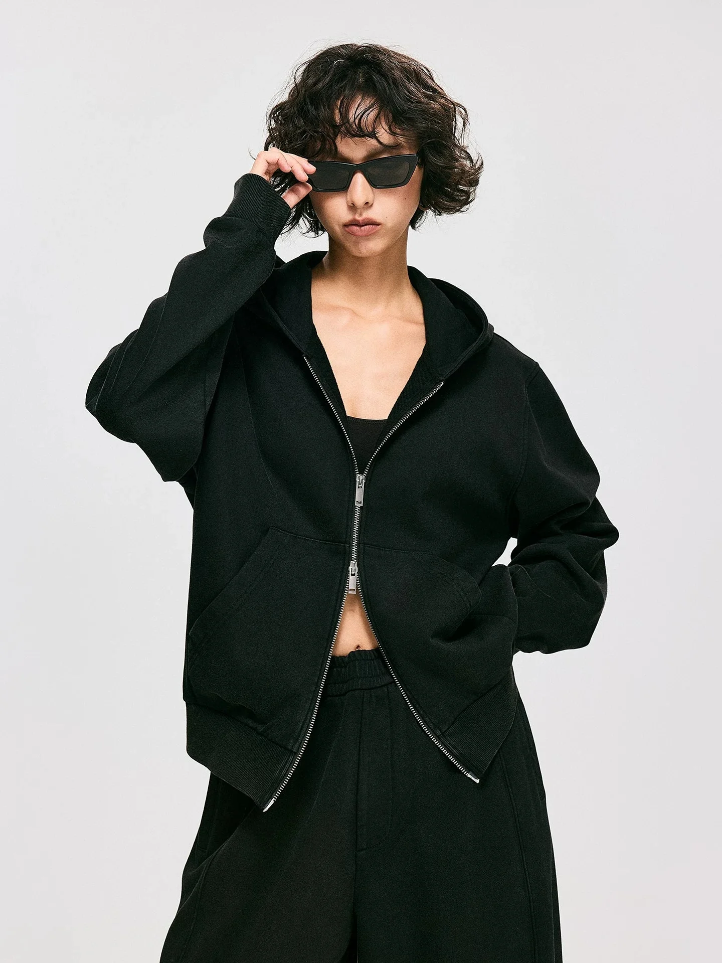 Heavyweight Boxy Zip-Up Hoodie in Snow-Washed Black - Image 2