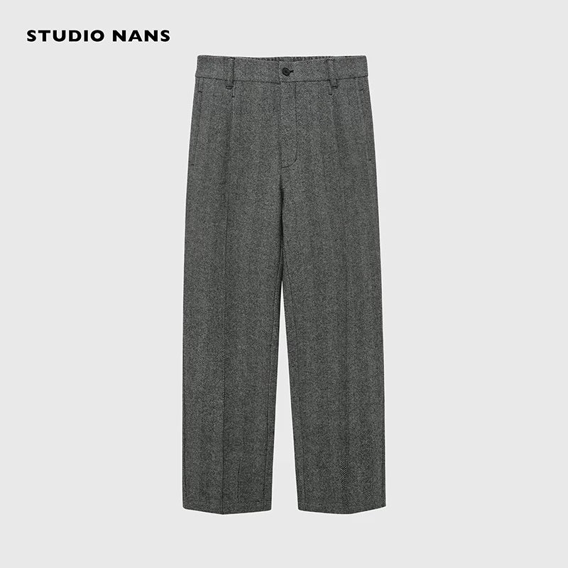 Herringbone Collarless Wool Suit - Image 9