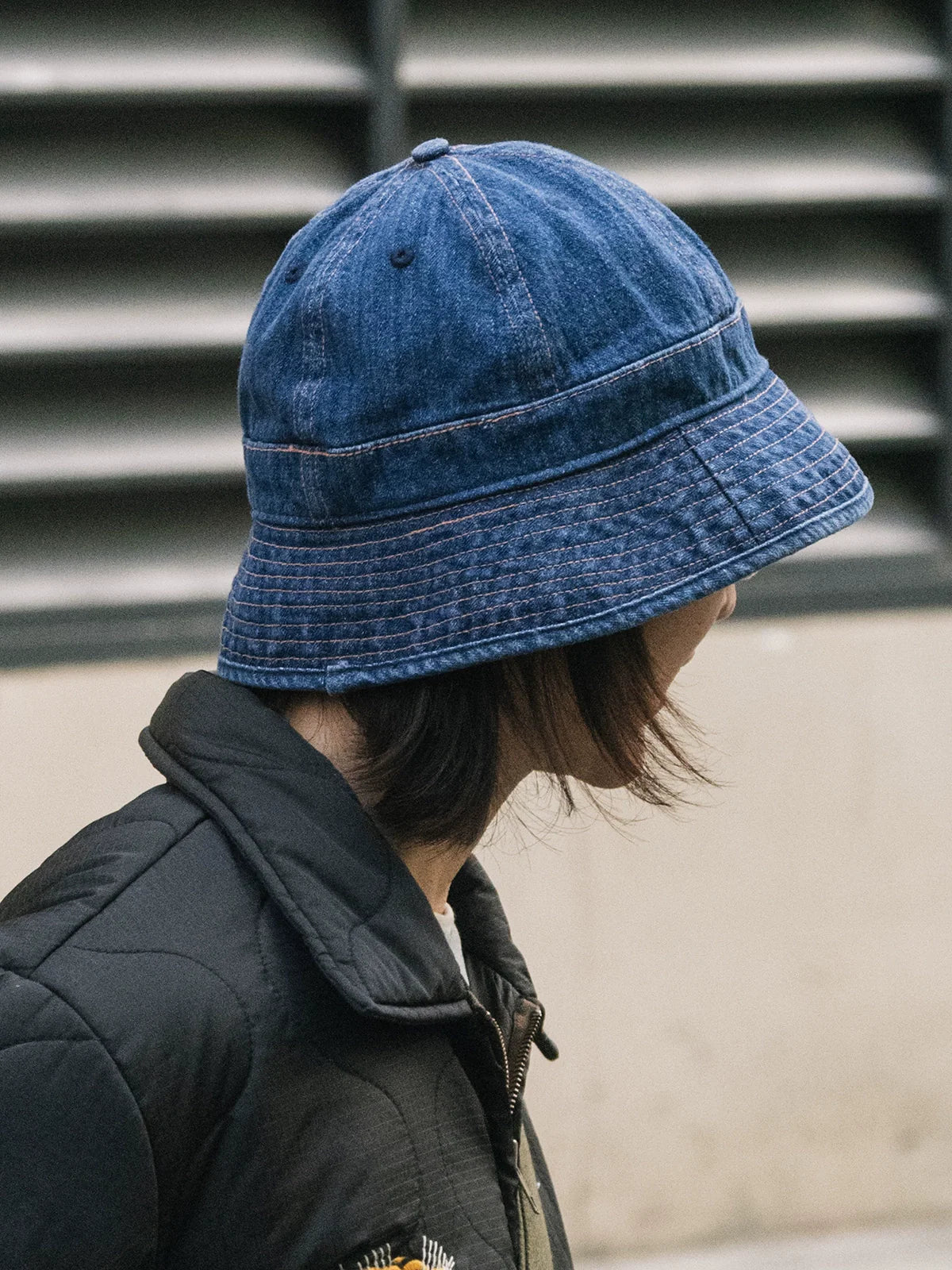 Herringbone Denim Bucket Hat