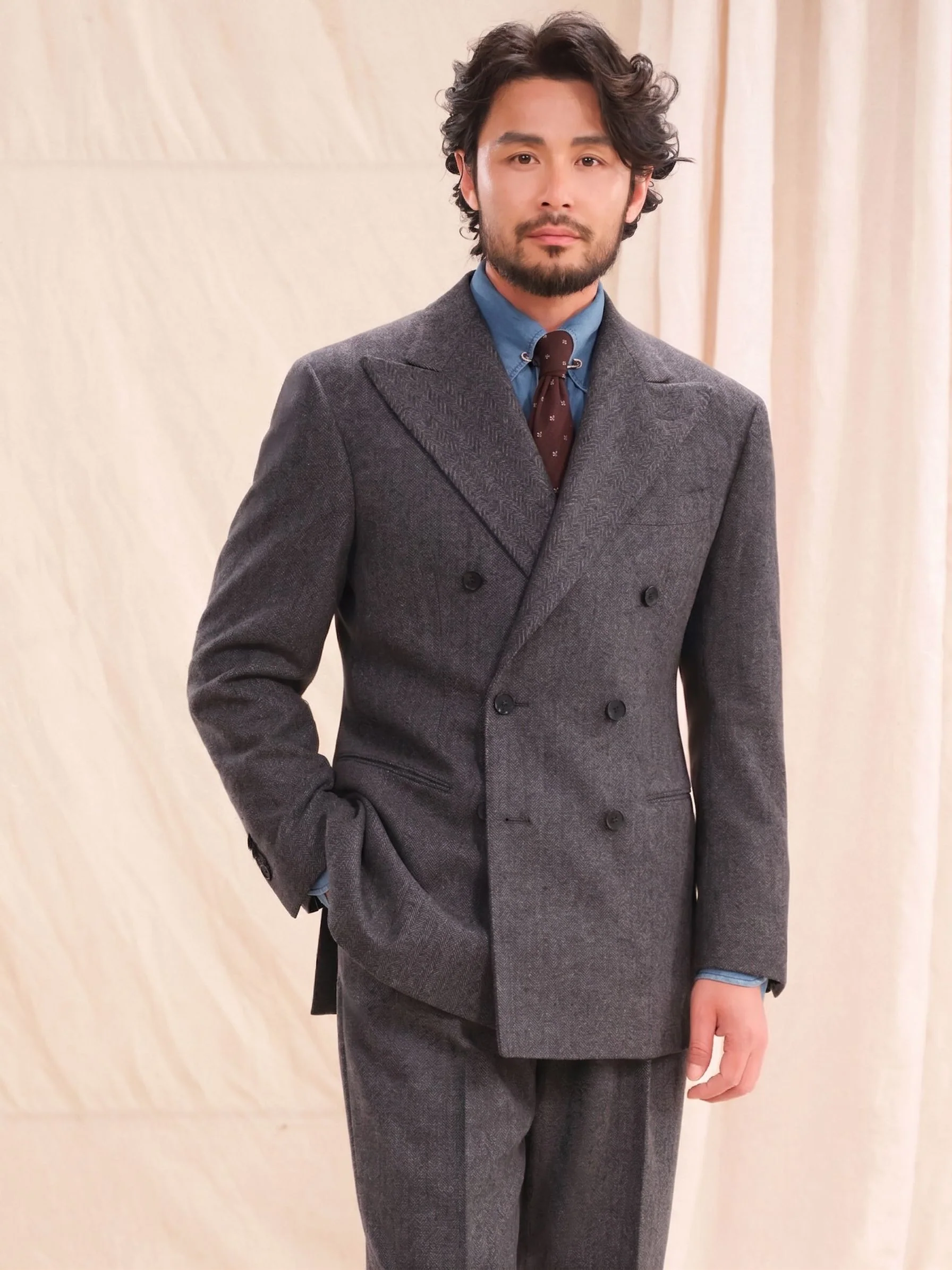 Herringbone Double-Breasted Blazer