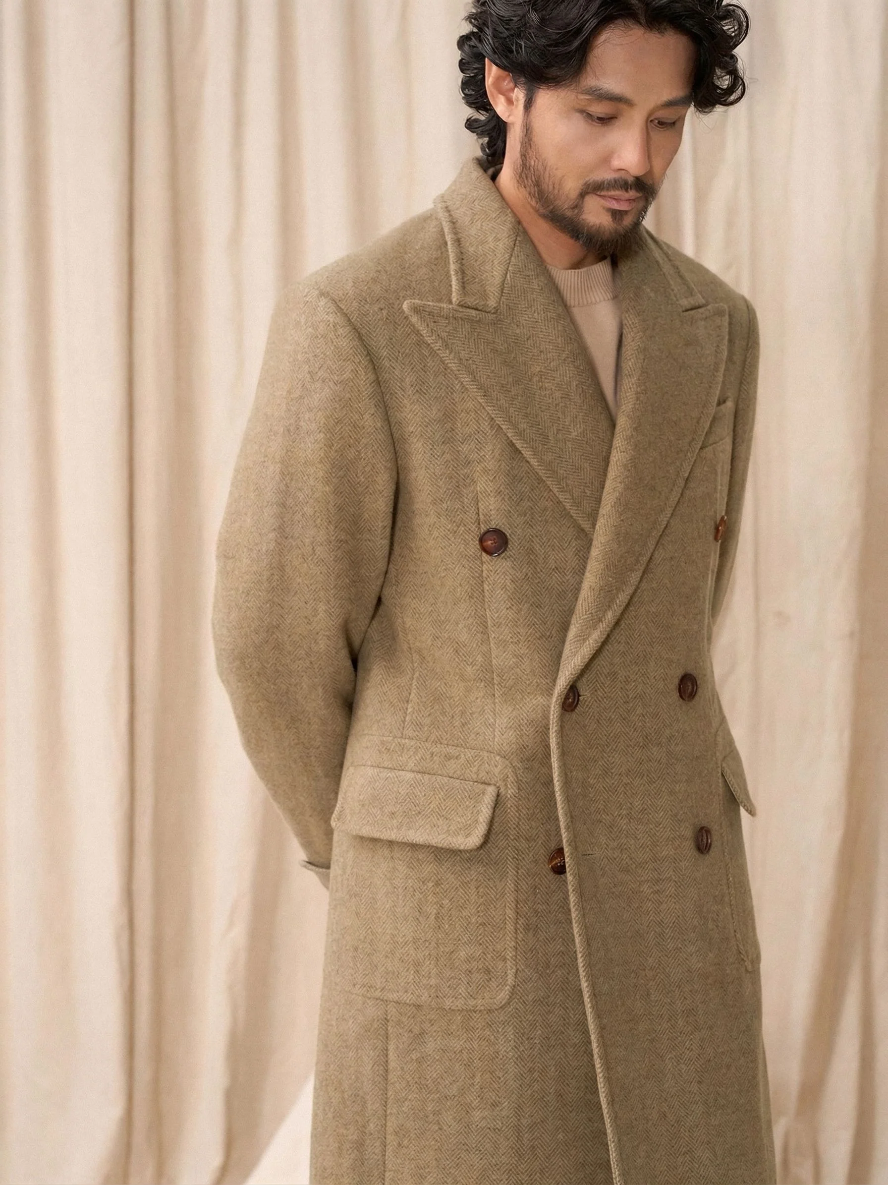 Herringbone Double-Breasted Coat