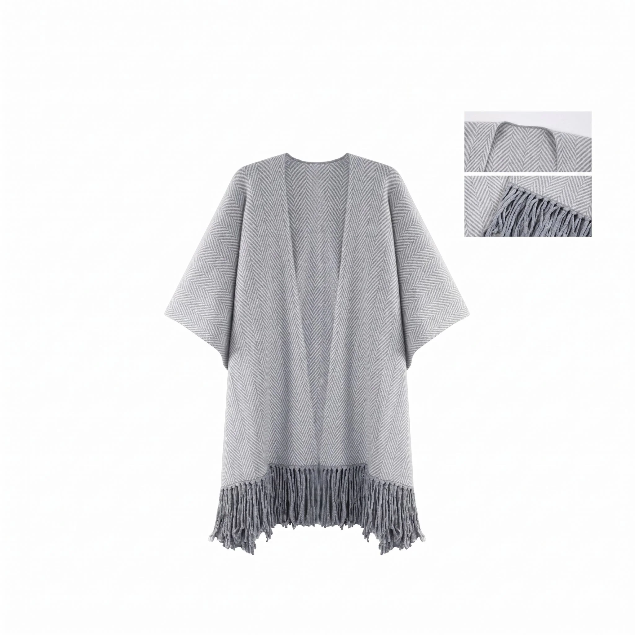 Herringbone Fringe Poncho - Image 5