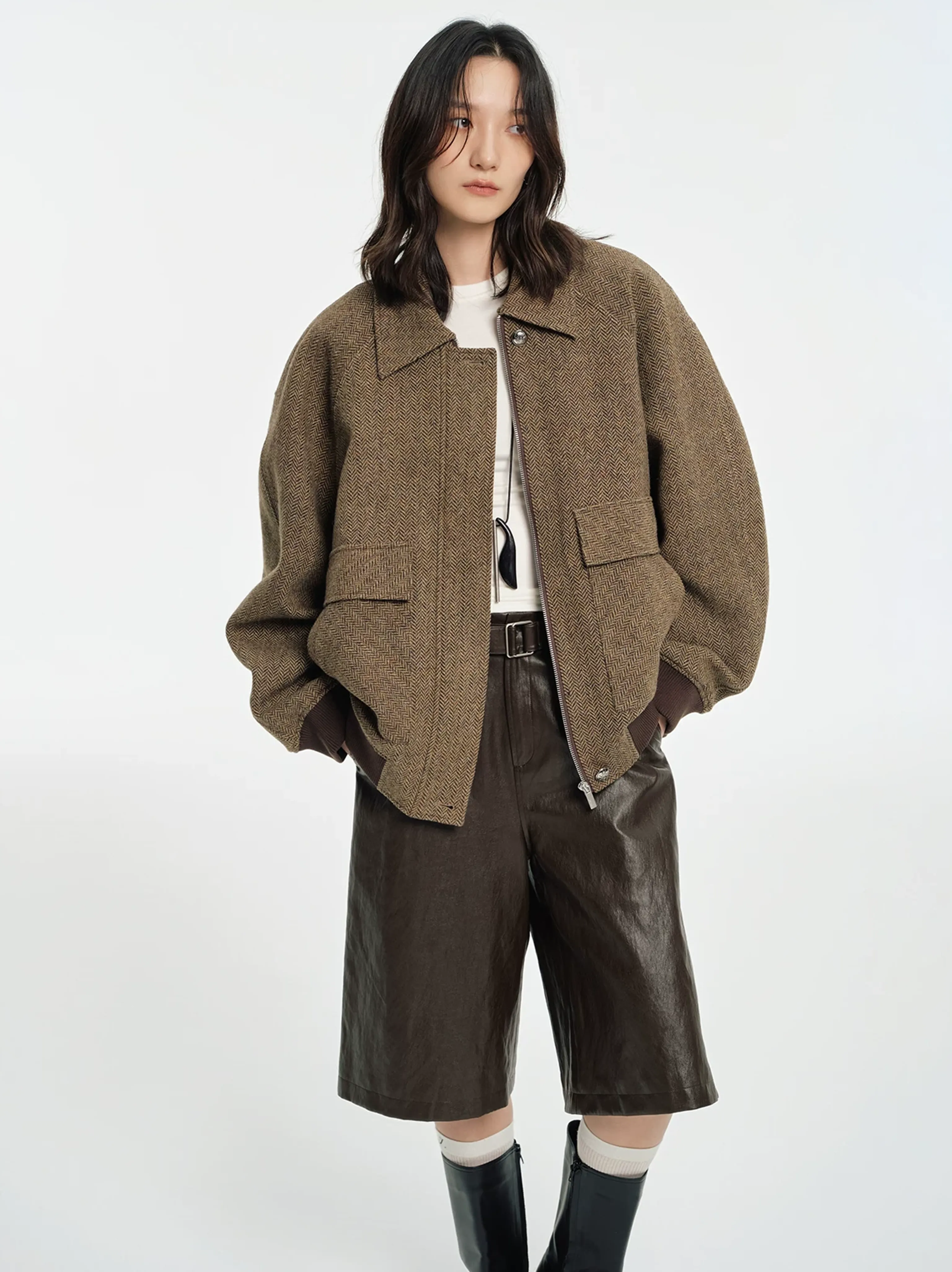 Herringbone Jacket and A-Line Skirt Set - Image 4