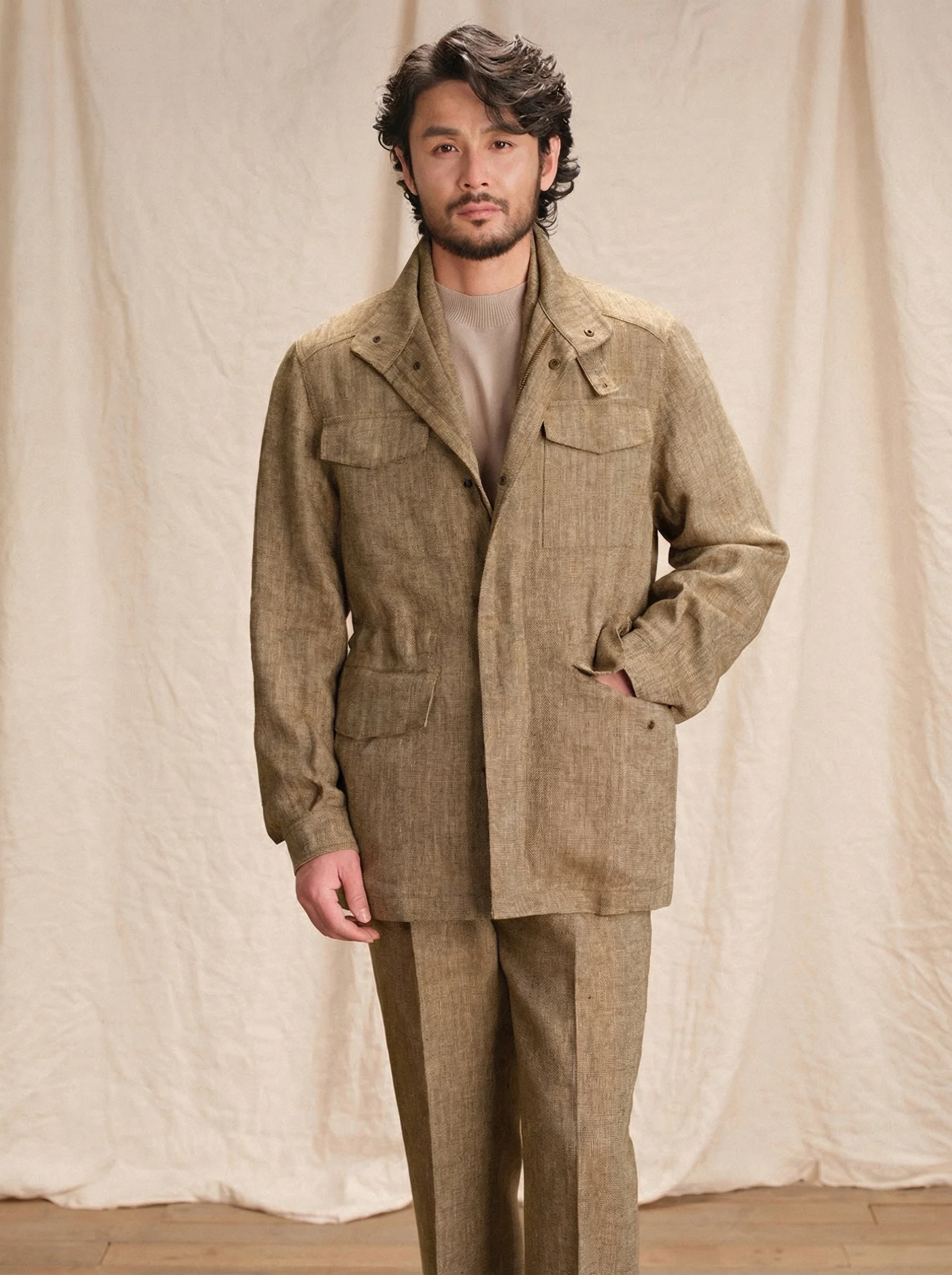 Herringbone Linen Field Jacket