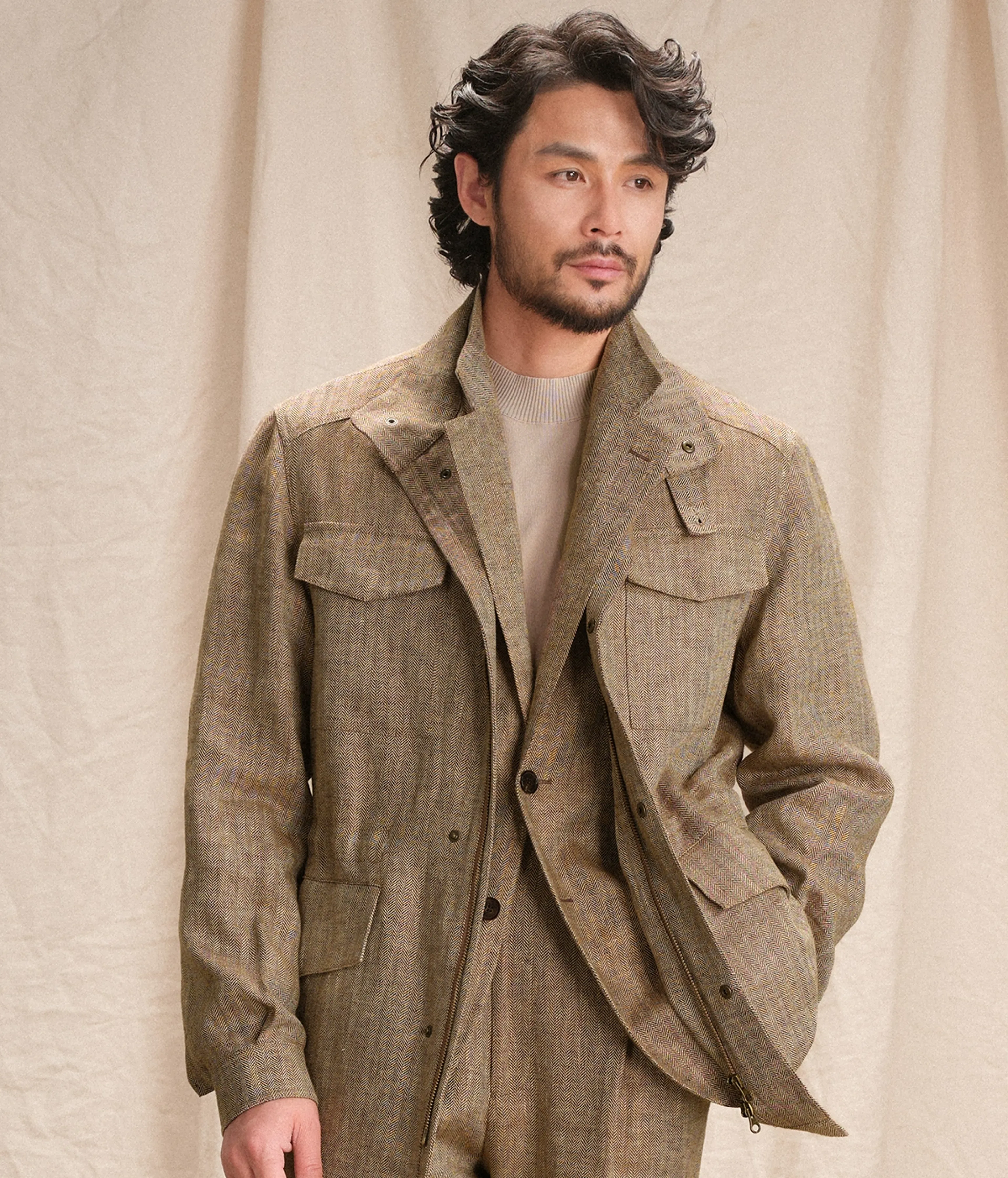 Herringbone Linen Field Jacket - Image 2