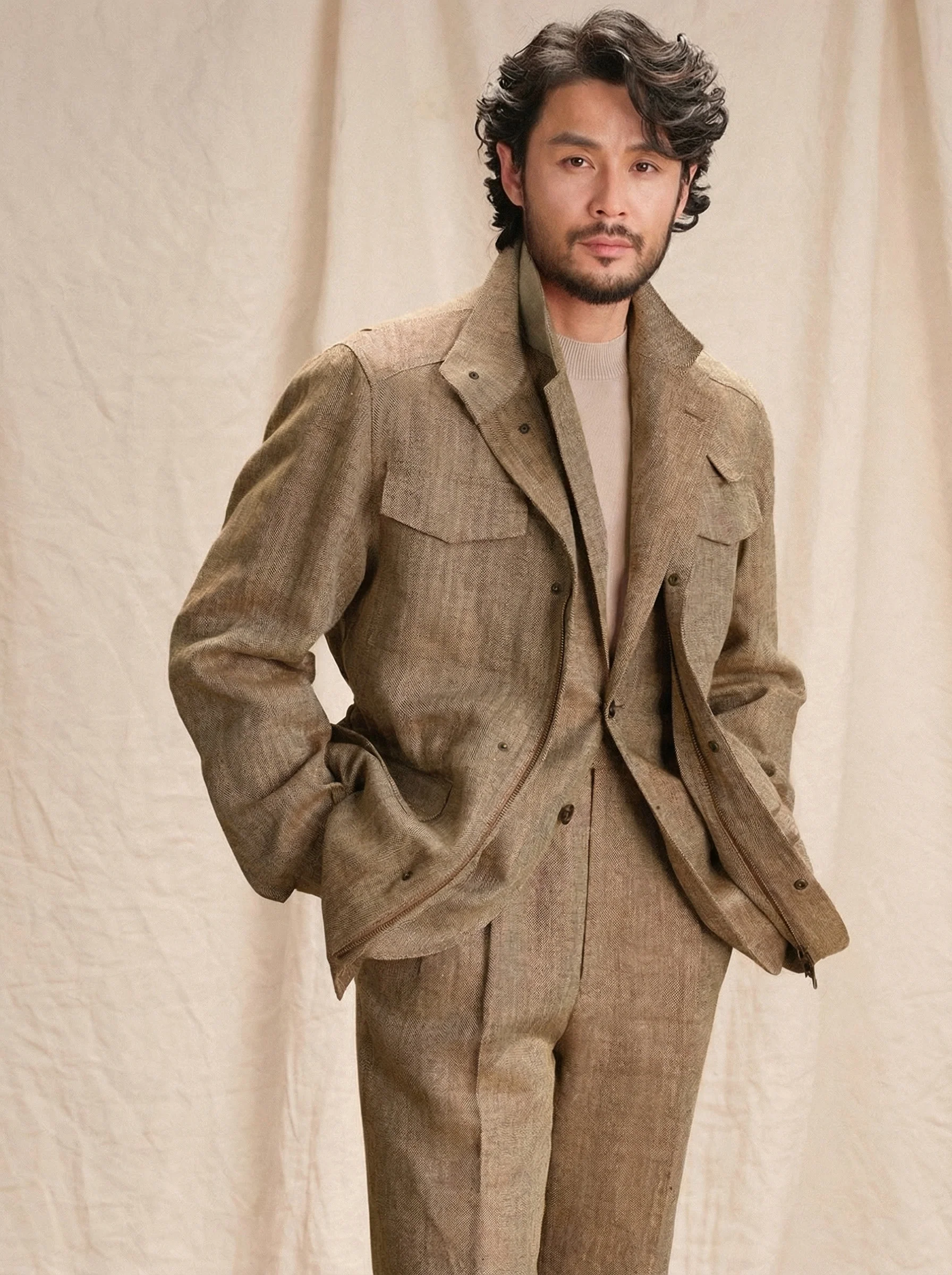 Herringbone Linen Field Jacket - Image 3