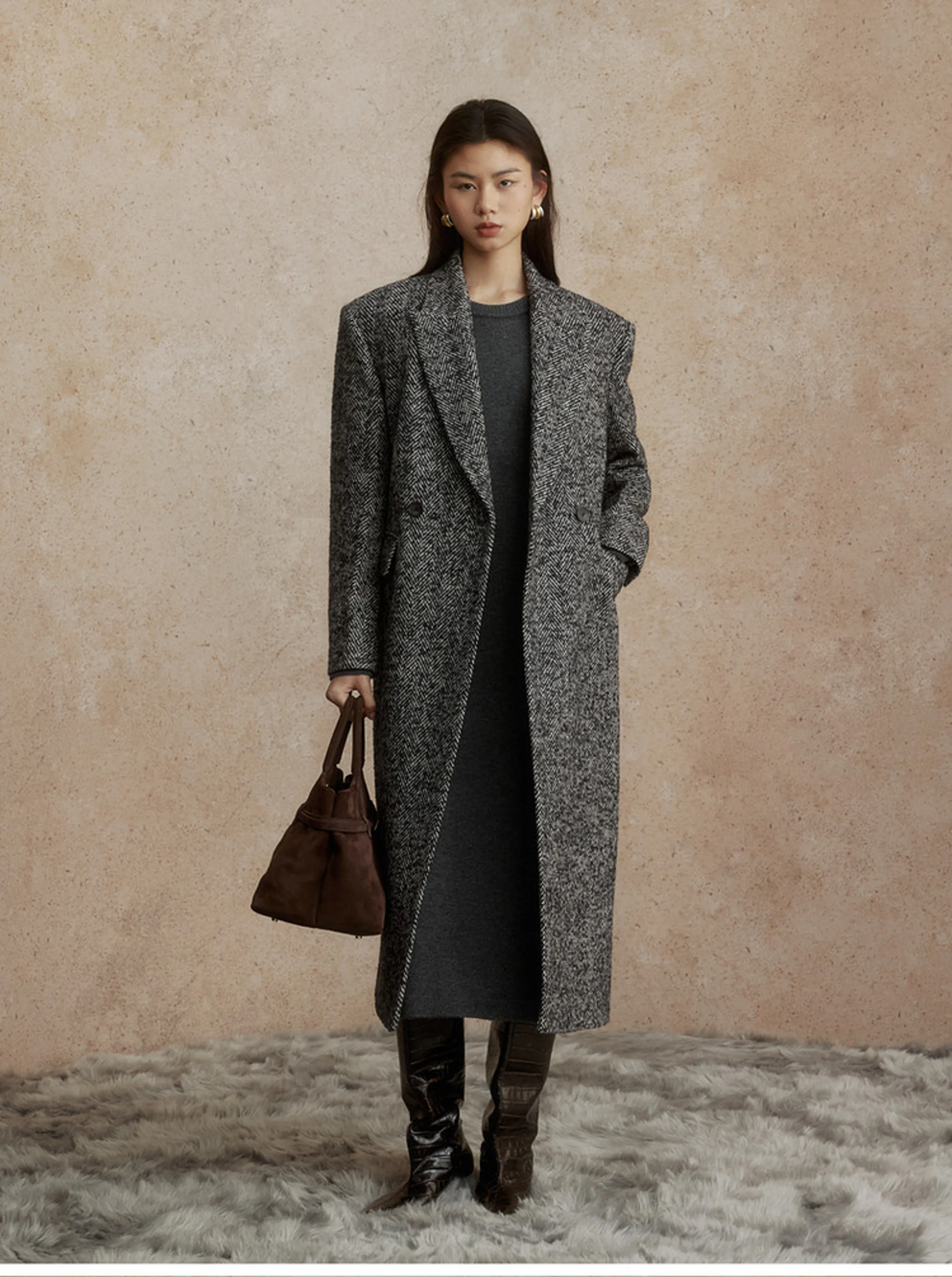Herringbone Long Coat - Image 4