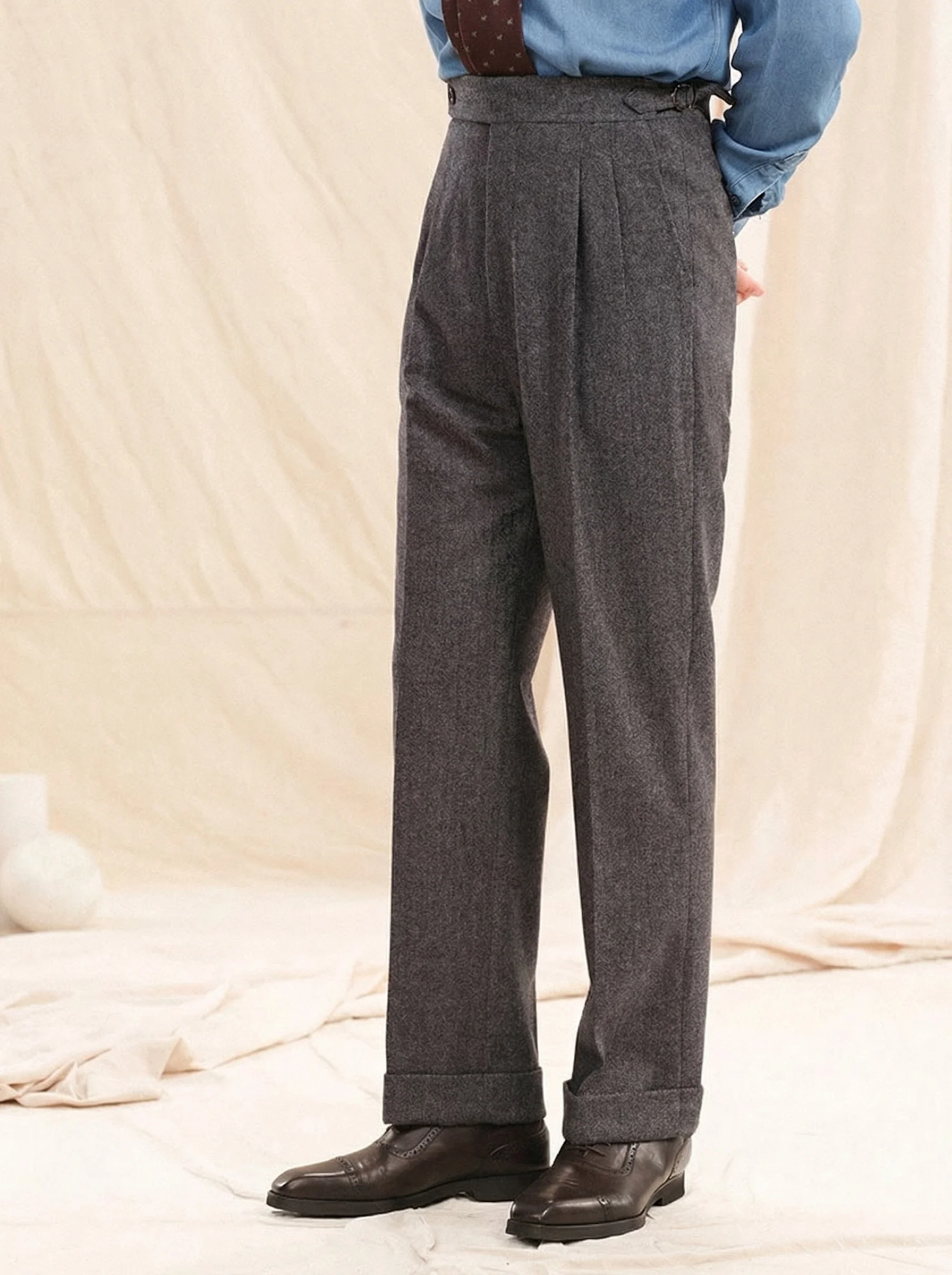Herringbone Pleated Trousers
