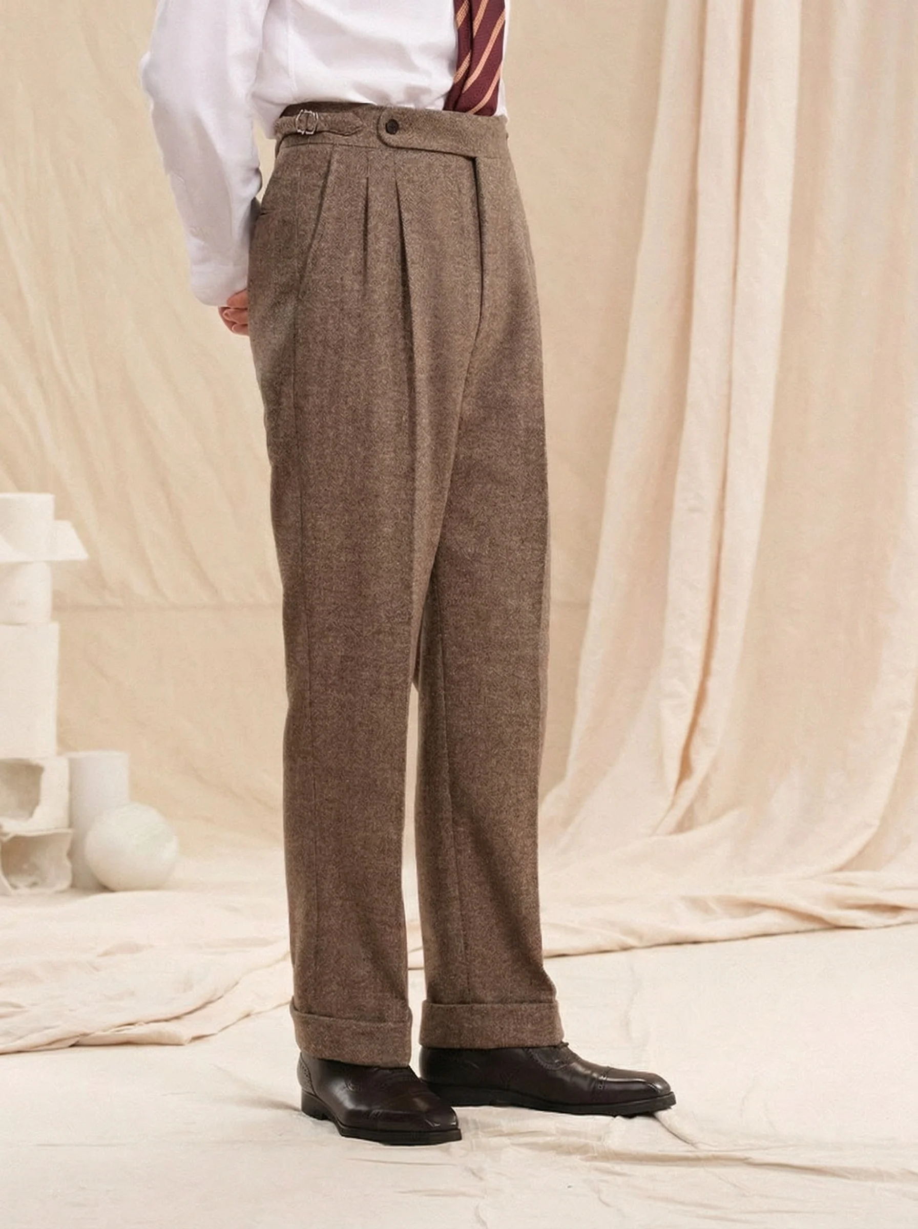 Herringbone Pleated Trousers - Image 2