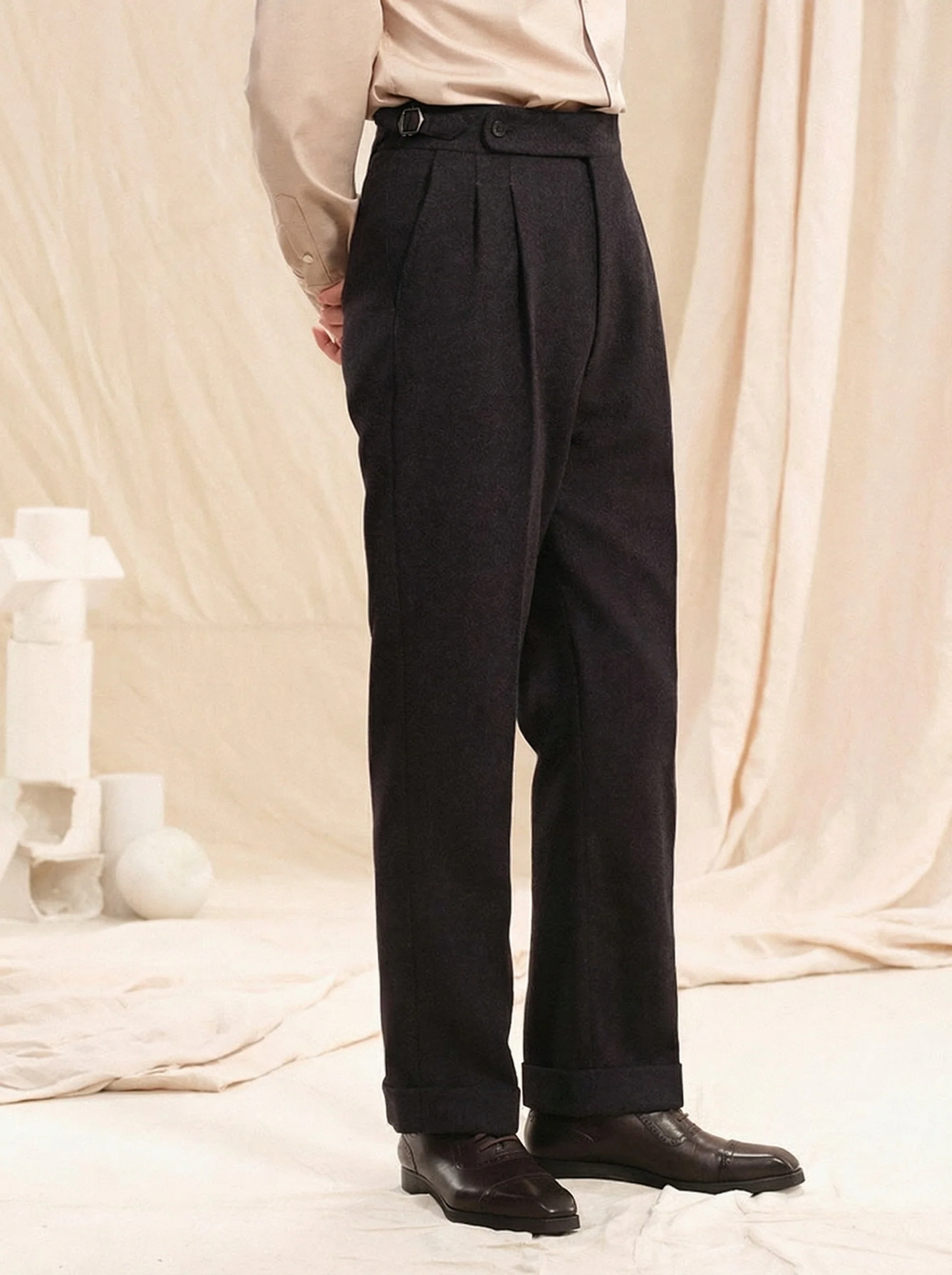 Herringbone Pleated Trousers - Image 3