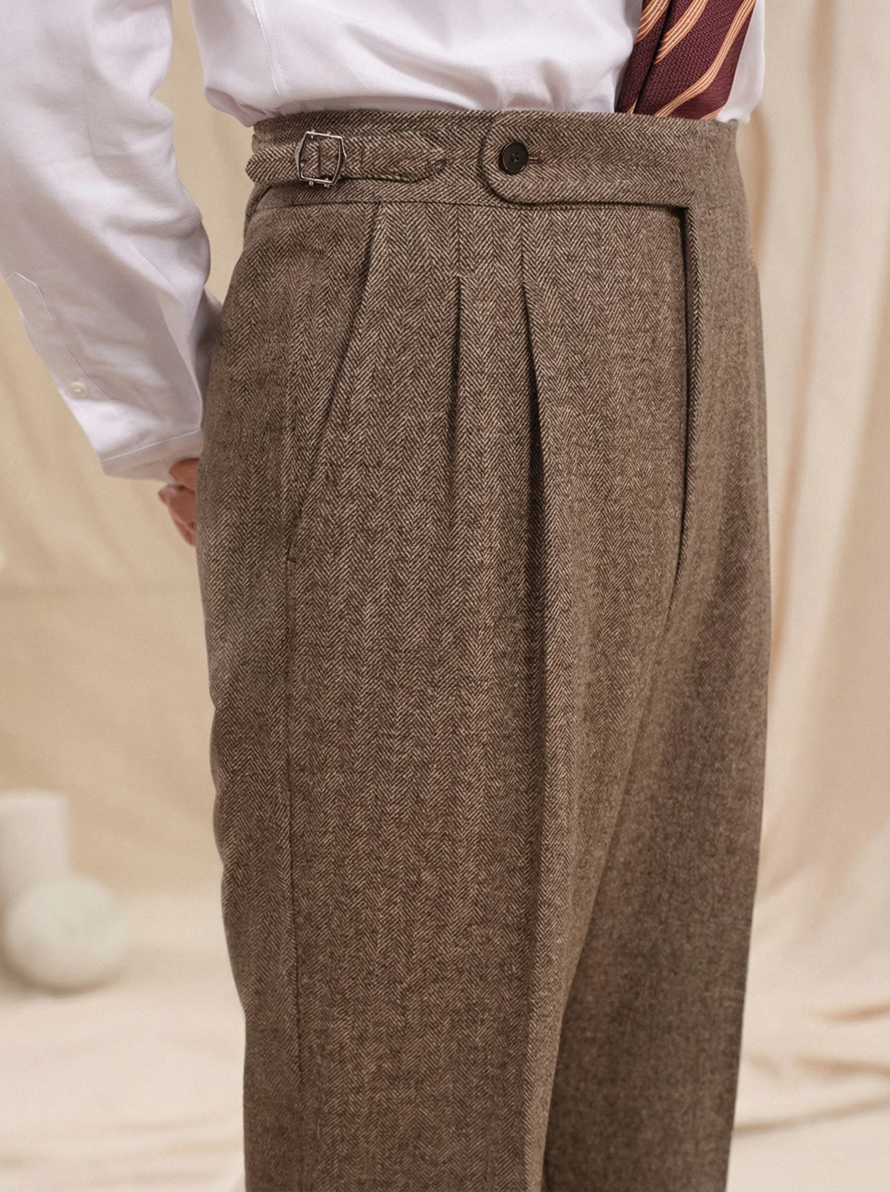 Herringbone Pleated Trousers - Image 5