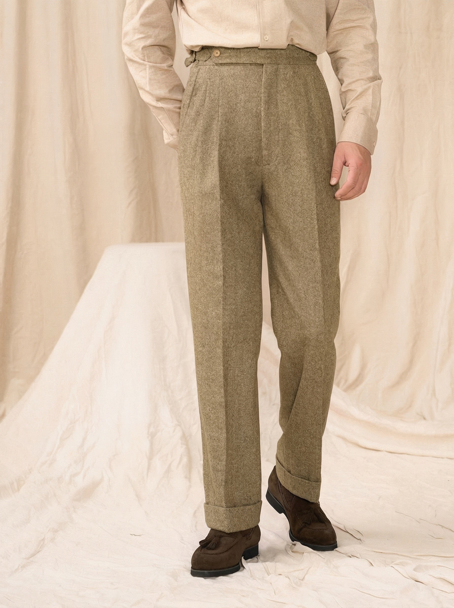 Herringbone Pleated Trousers - Image 2