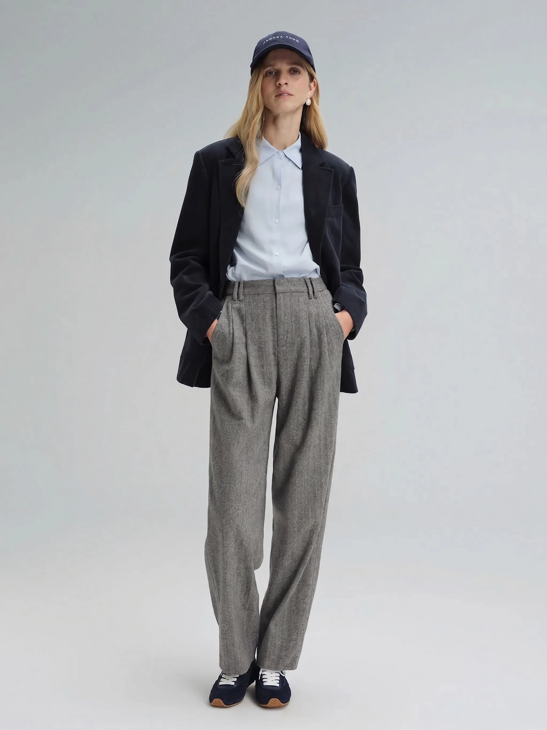 Herringbone Pleated Trousers - Image 2
