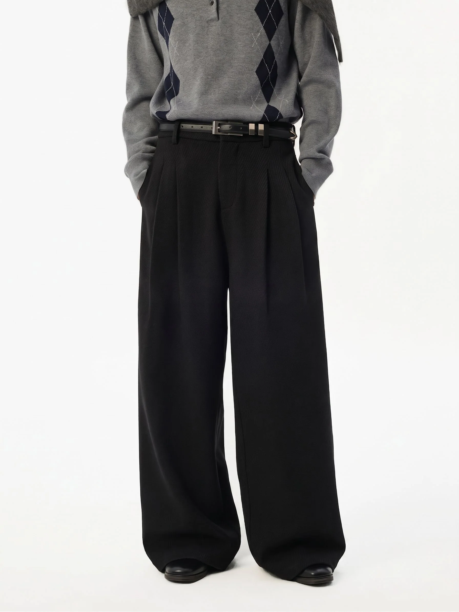 Herringbone Pleated Trousers - Image 2