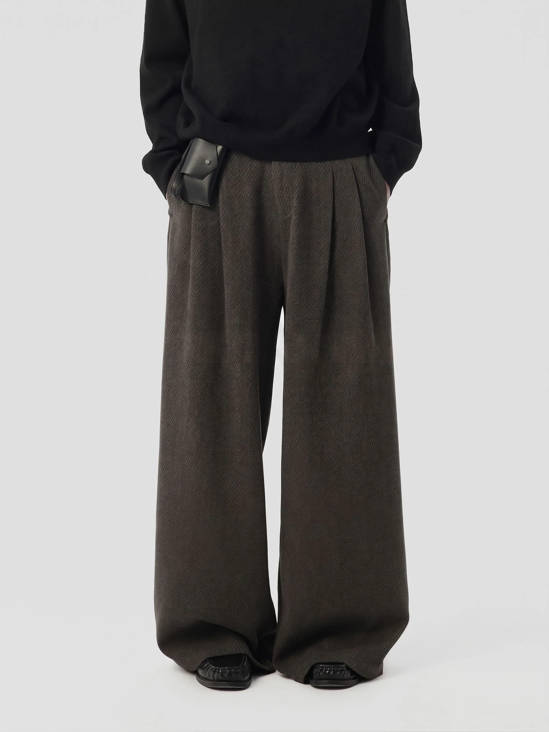 Herringbone Pleated Trousers - Image 3