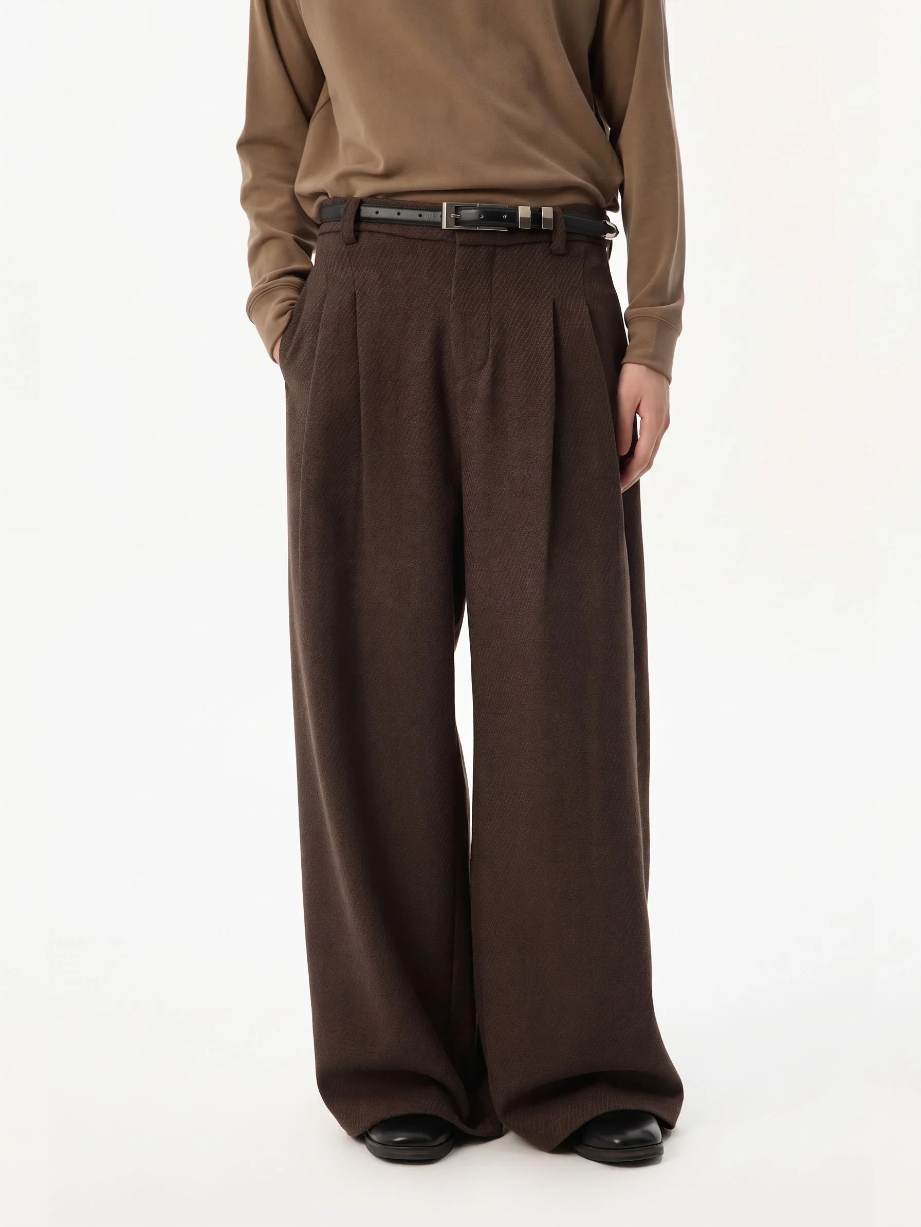 Herringbone Pleated Trousers - Image 6