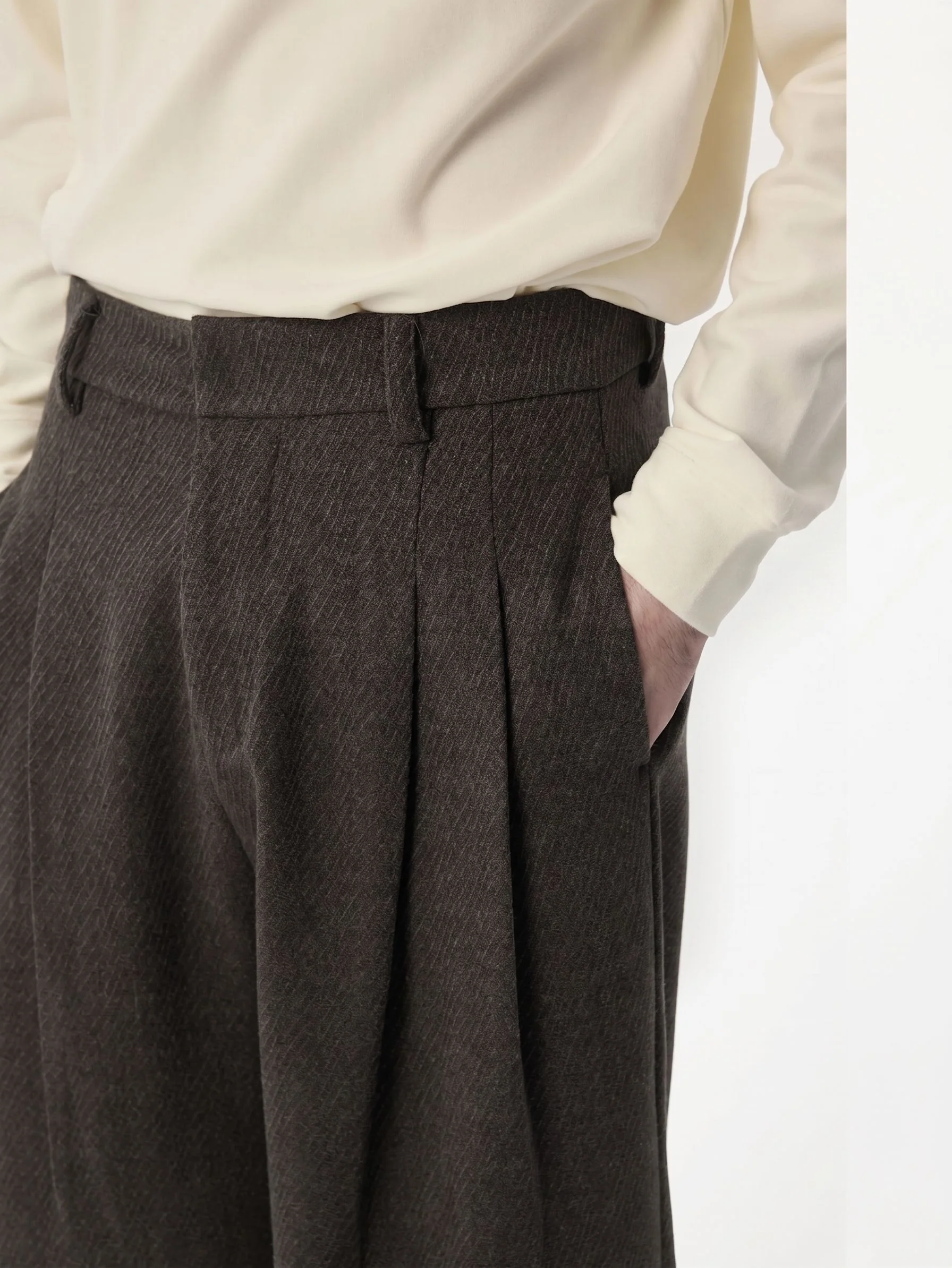 Herringbone Pleated Trousers - Image 8