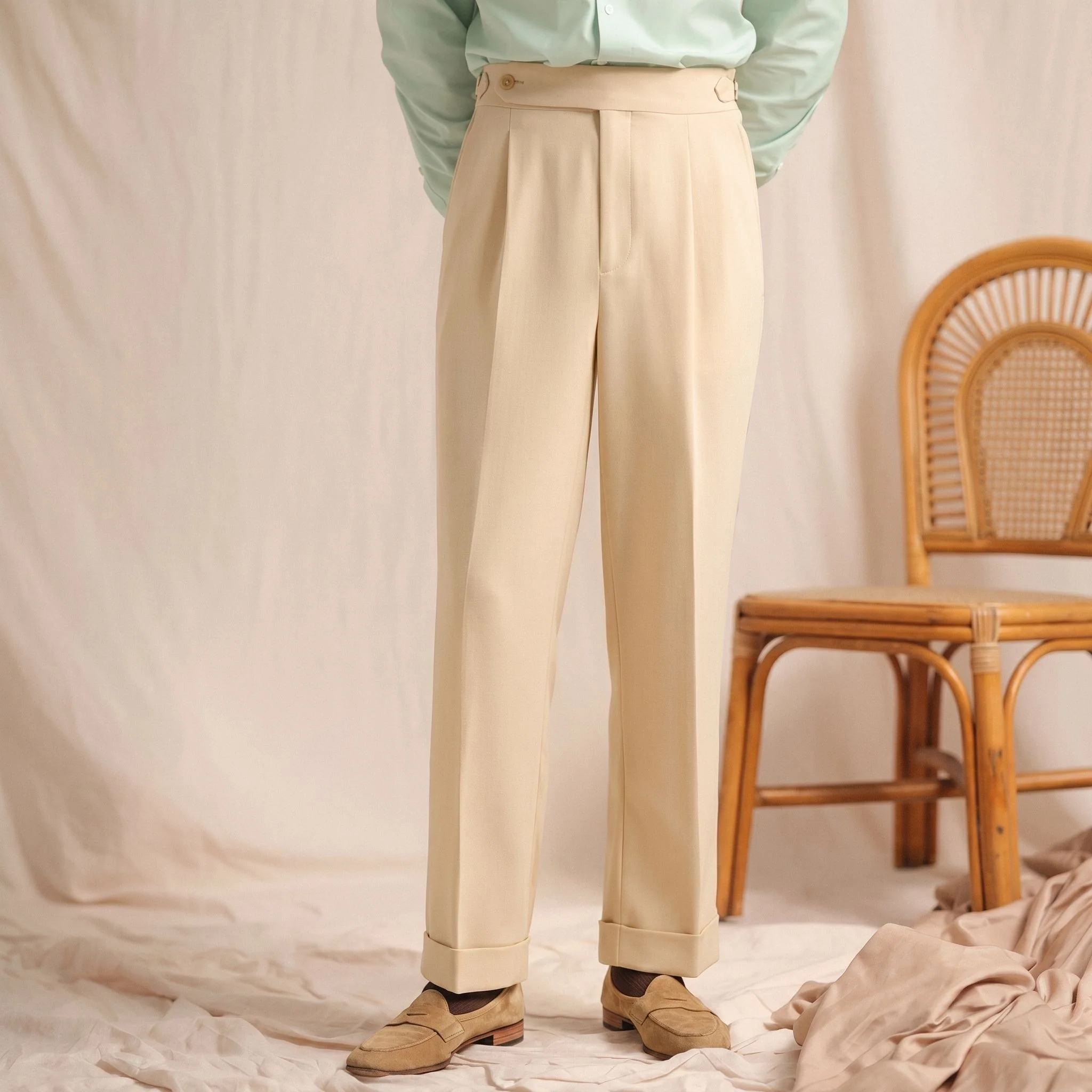 Herringbone Pleated Trousers - Image 6