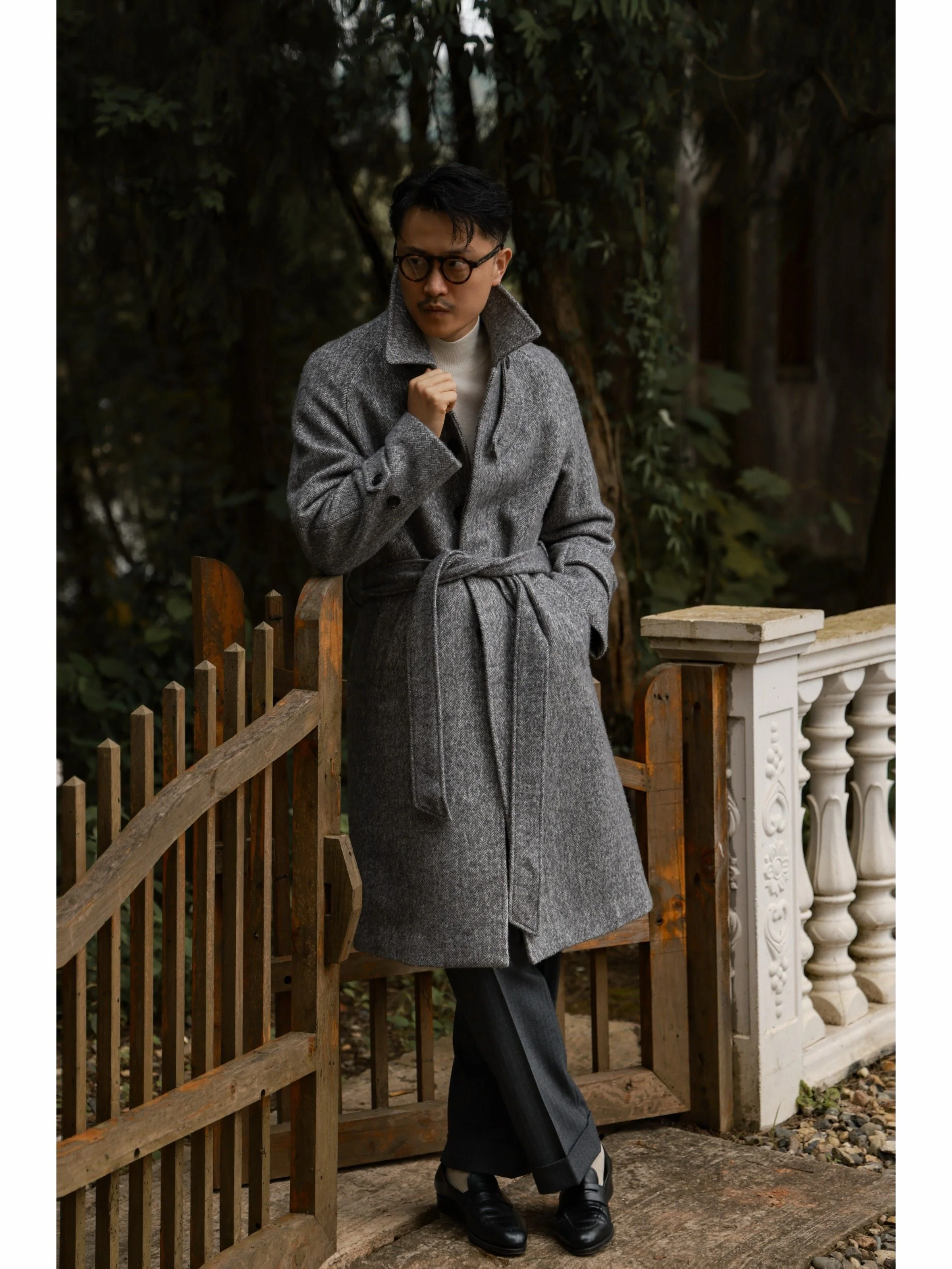 Herringbone Stand-Collar Coat