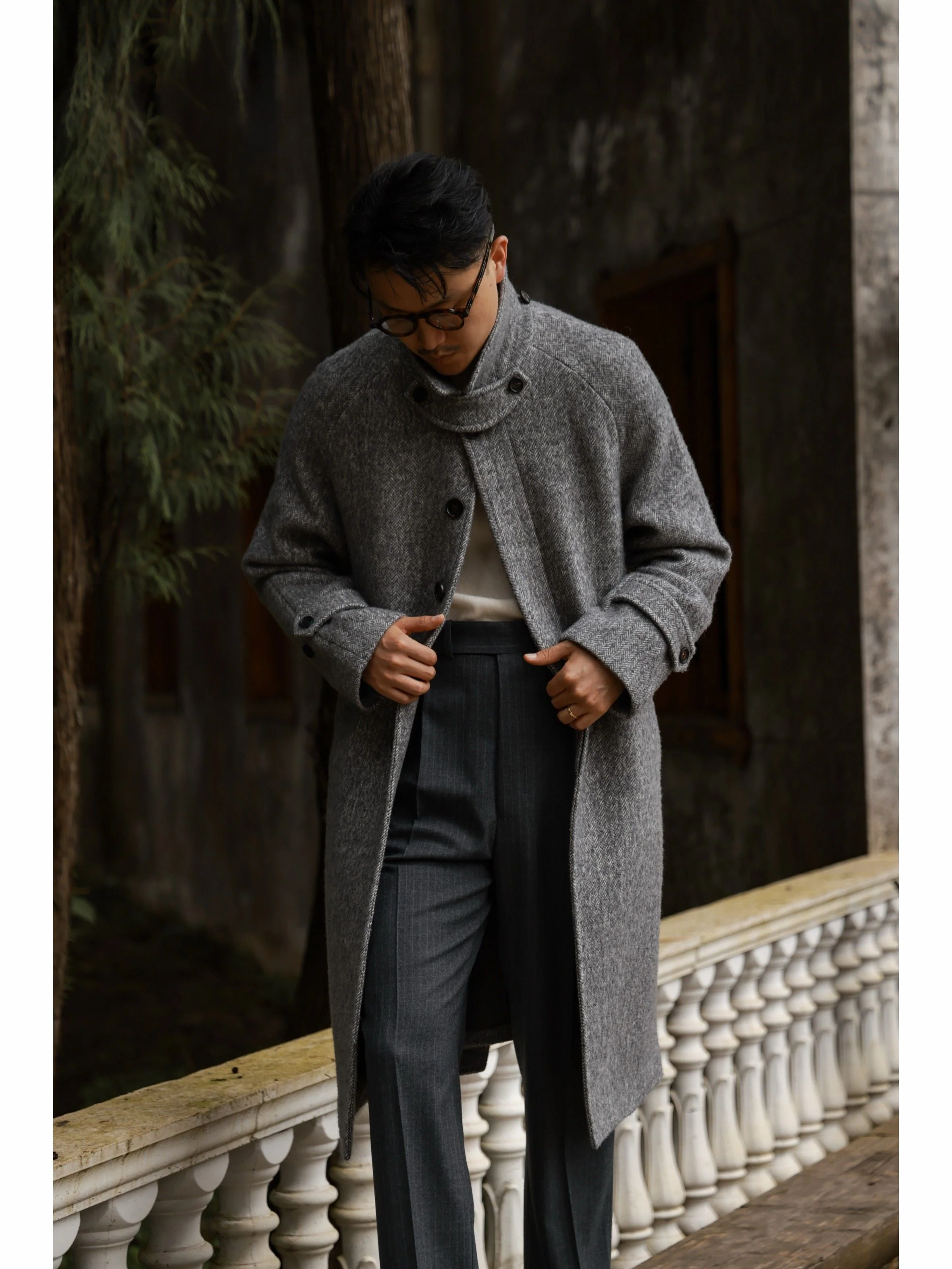 Herringbone Stand-Collar Coat - Image 4