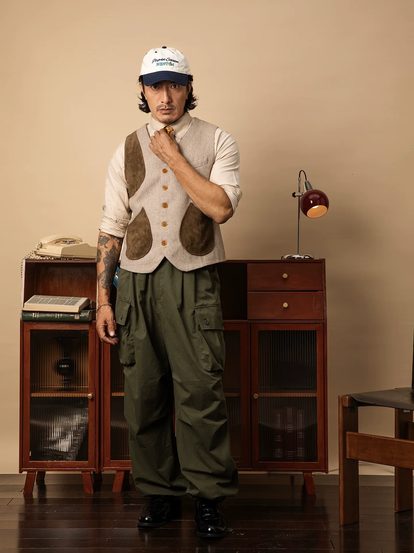 Herringbone Suede-Trim Work Vest