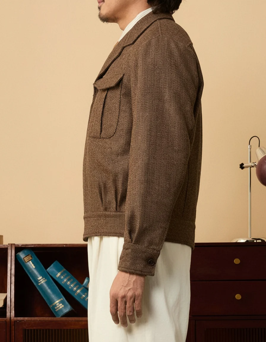 Herringbone Tweed Utility Jacket - Image 6