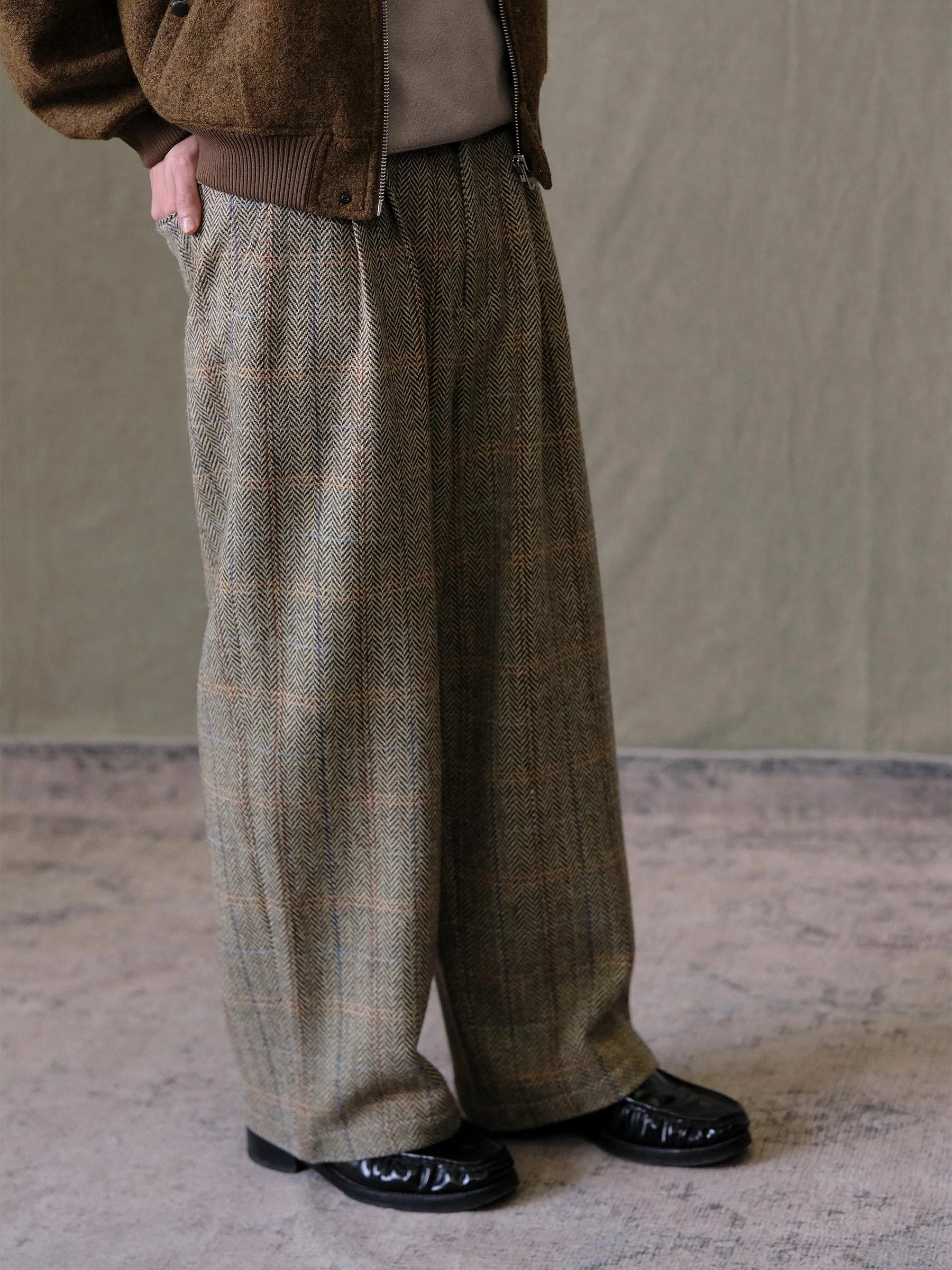 Herringbone Windowpane Wool Trousers
