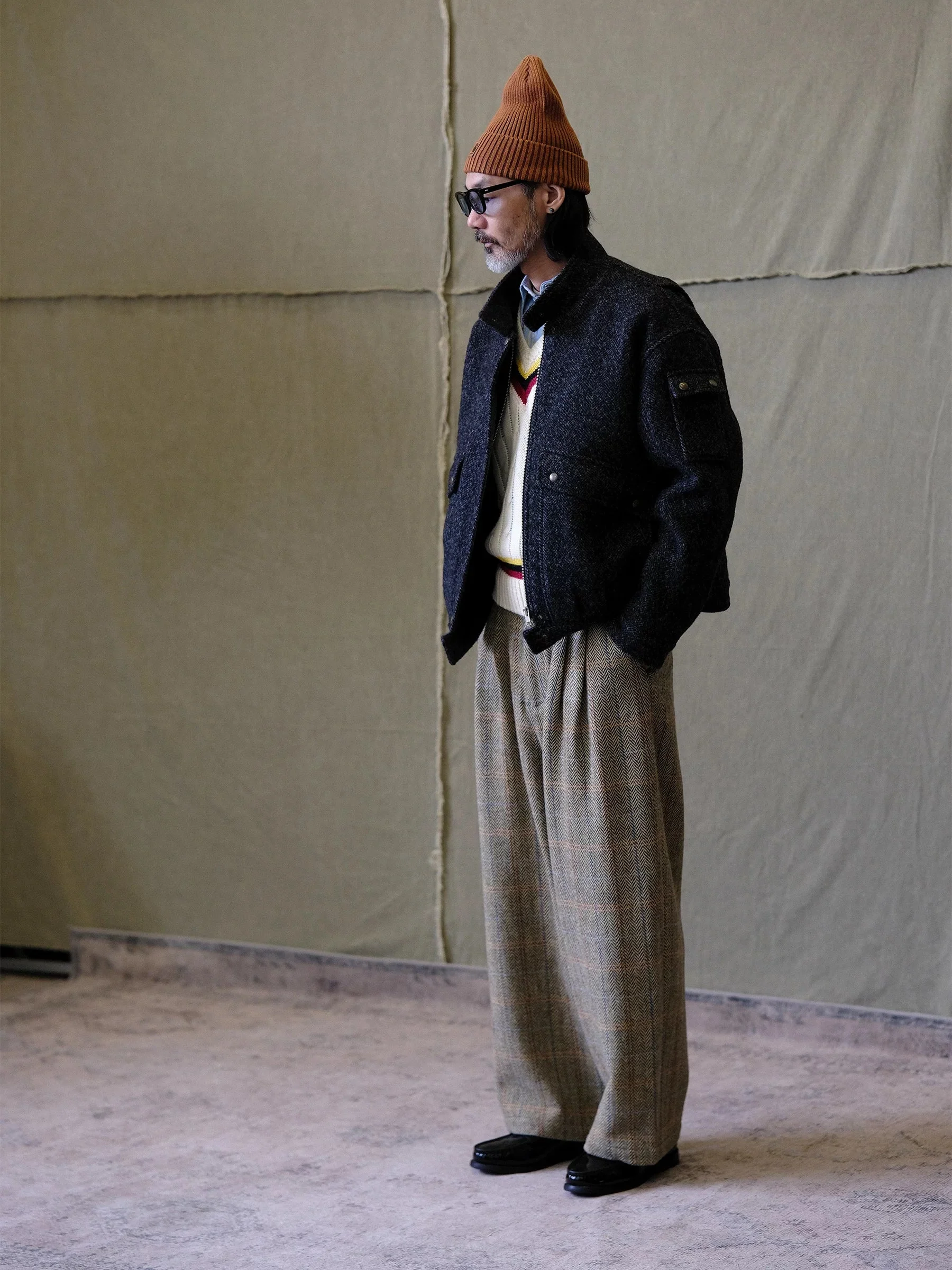 Herringbone Windowpane Wool Trousers - Image 3