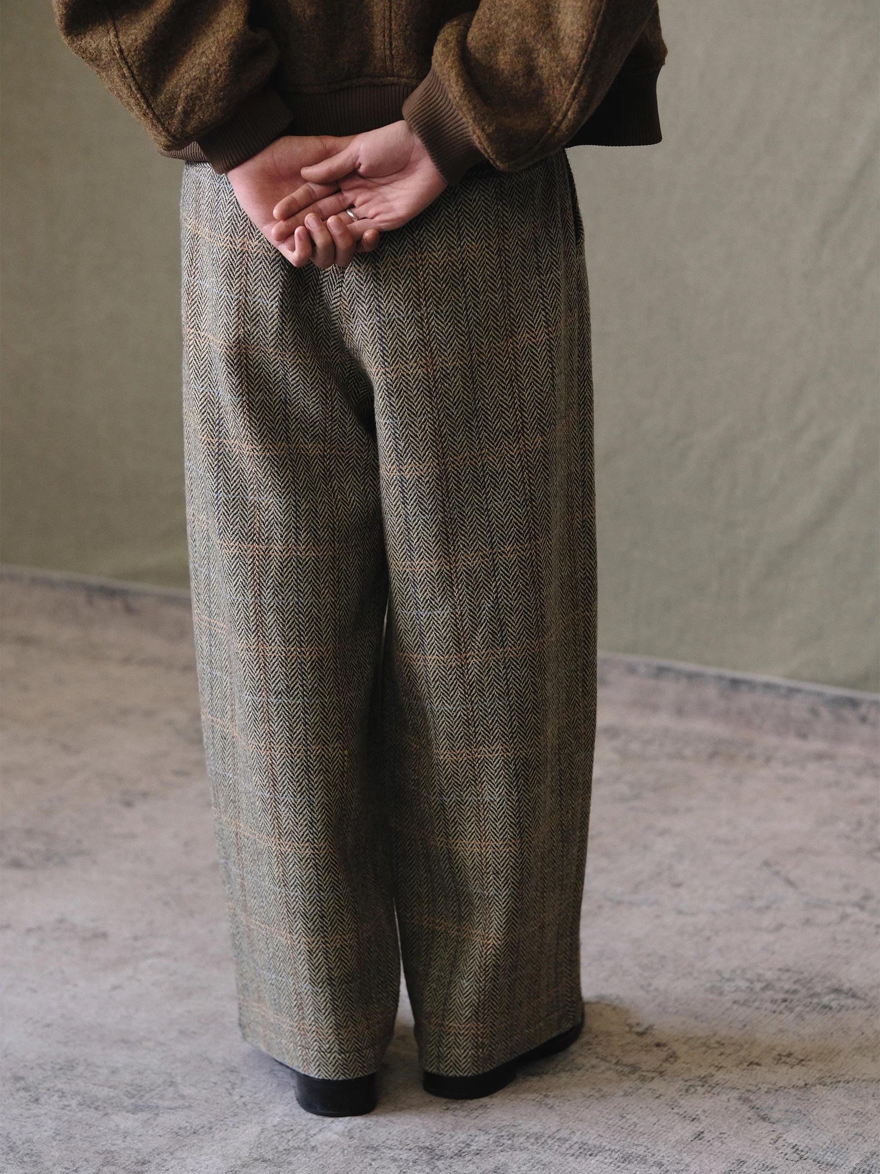 Herringbone Windowpane Wool Trousers - Image 4