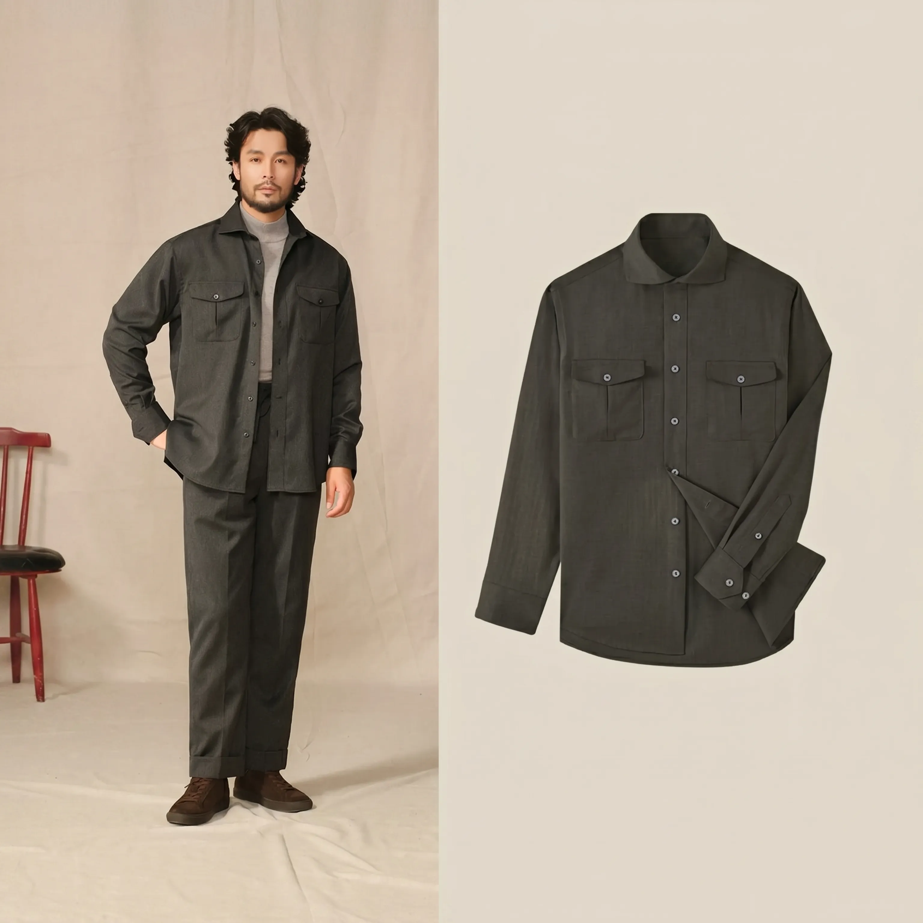 Herringbone Windsor Collar Shirt Jacket - Image 5