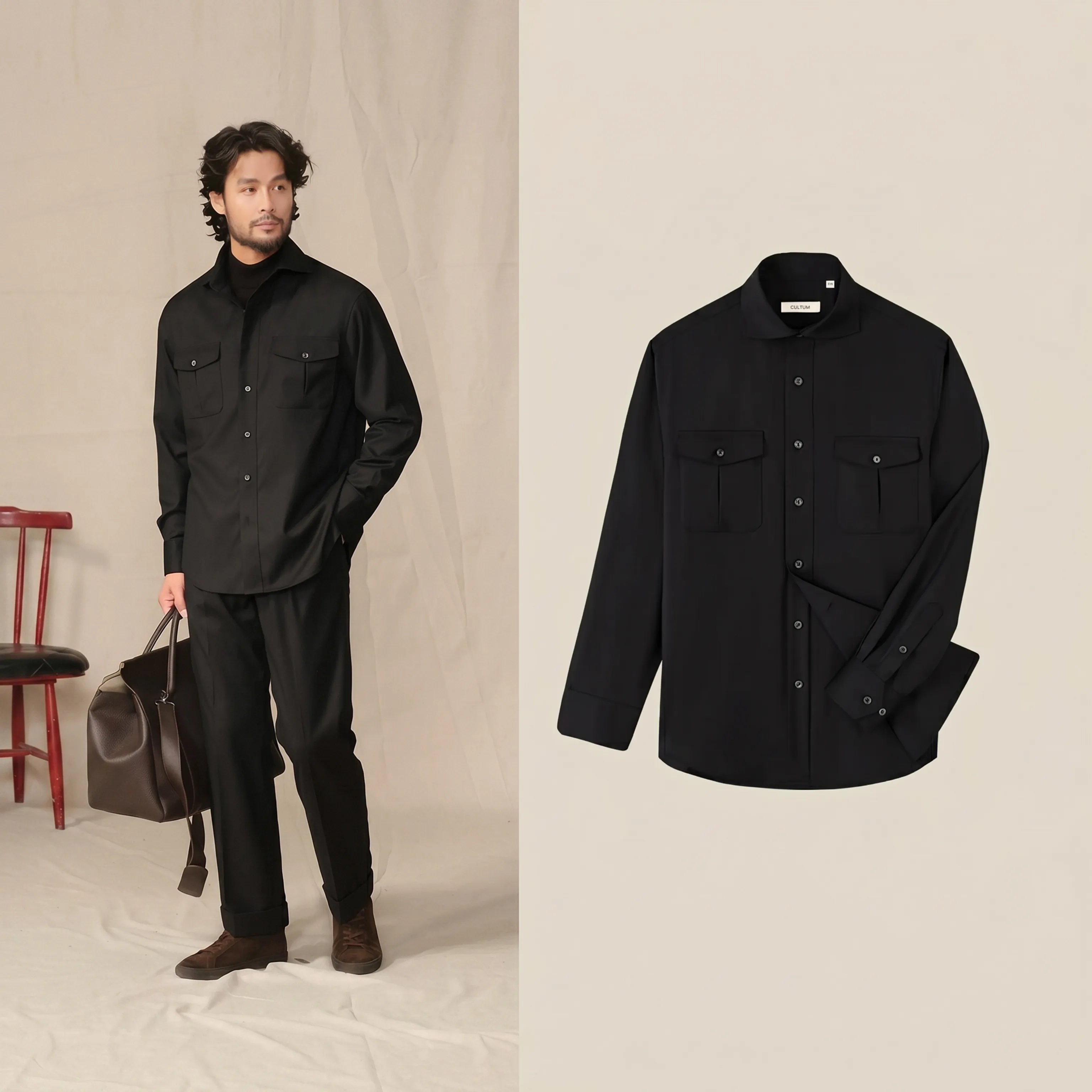 Herringbone Windsor Collar Shirt Jacket - Image 6