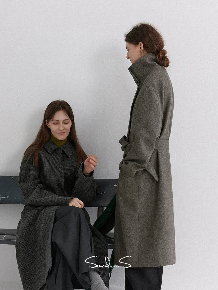 Herringbone Wool-Blend Belted Coat - Image 3