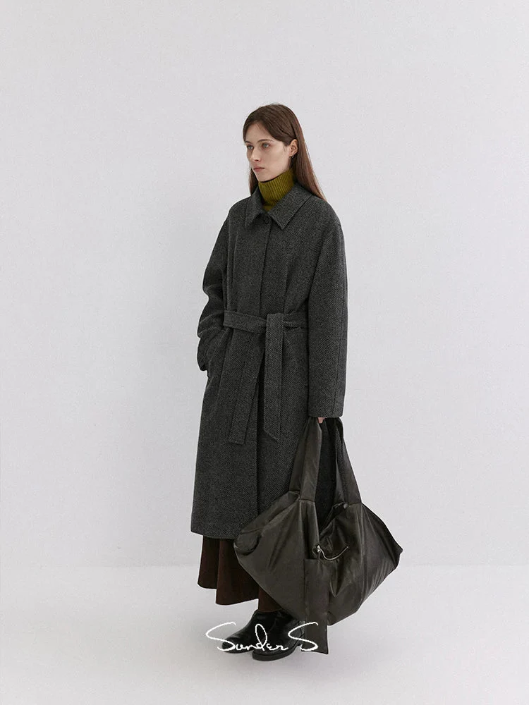 Herringbone Wool-Blend Belted Coat - Image 4