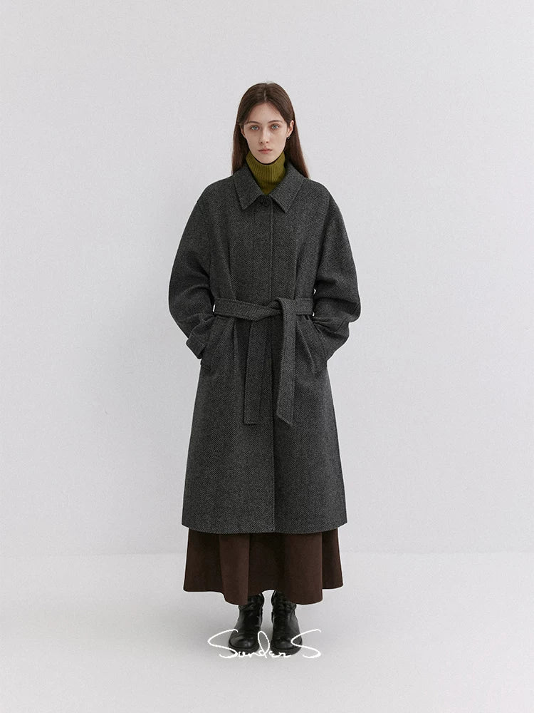 Herringbone Wool-Blend Belted Coat - Image 5
