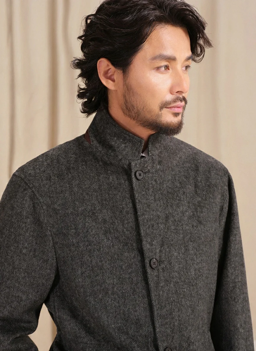 Herringbone Wool-Blend Convertible Collar Jacket - Image 3