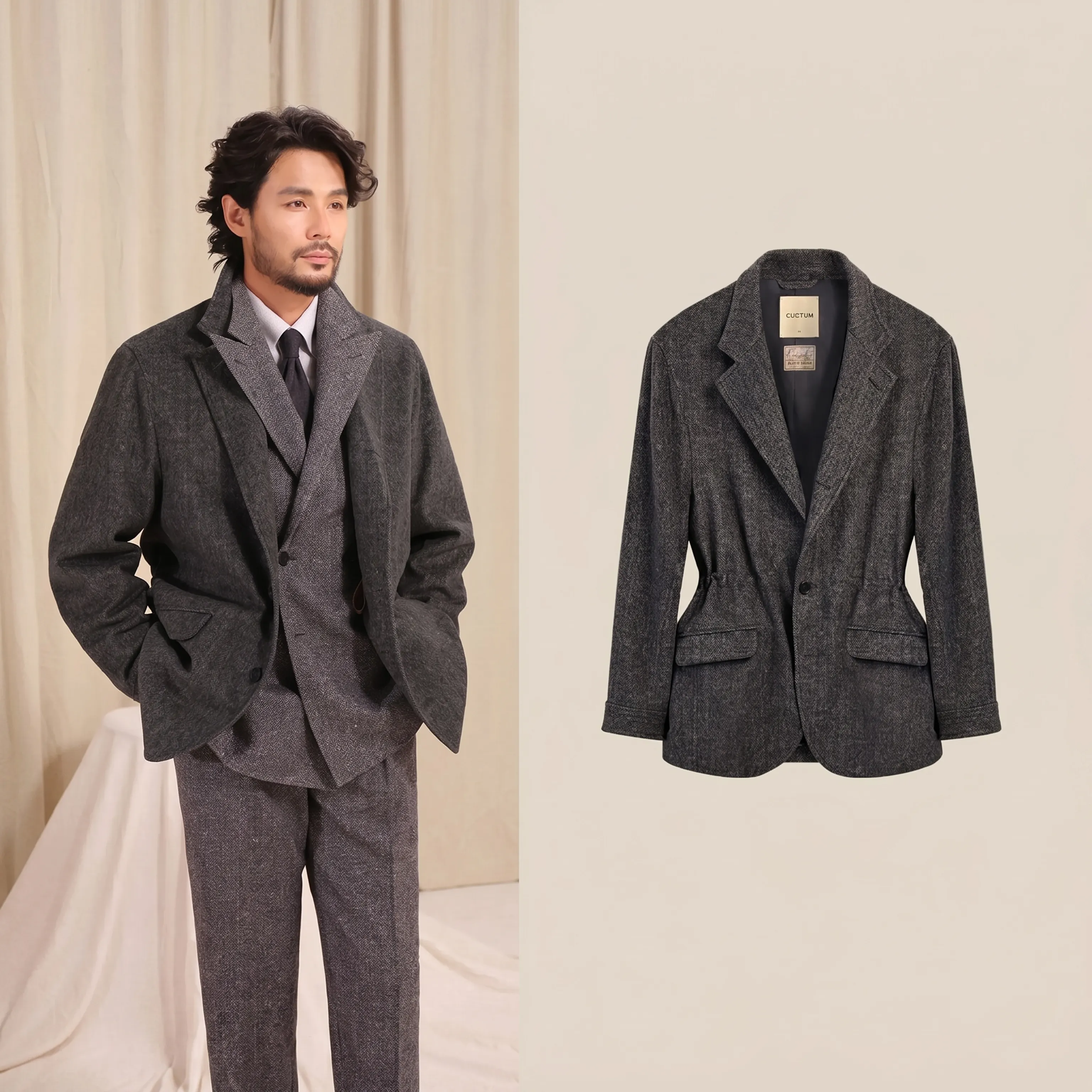 Herringbone Wool-Blend Convertible Collar Jacket - Image 5