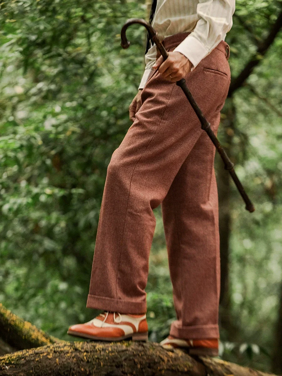Herringbone Wool Pleated Trousers - Image 2