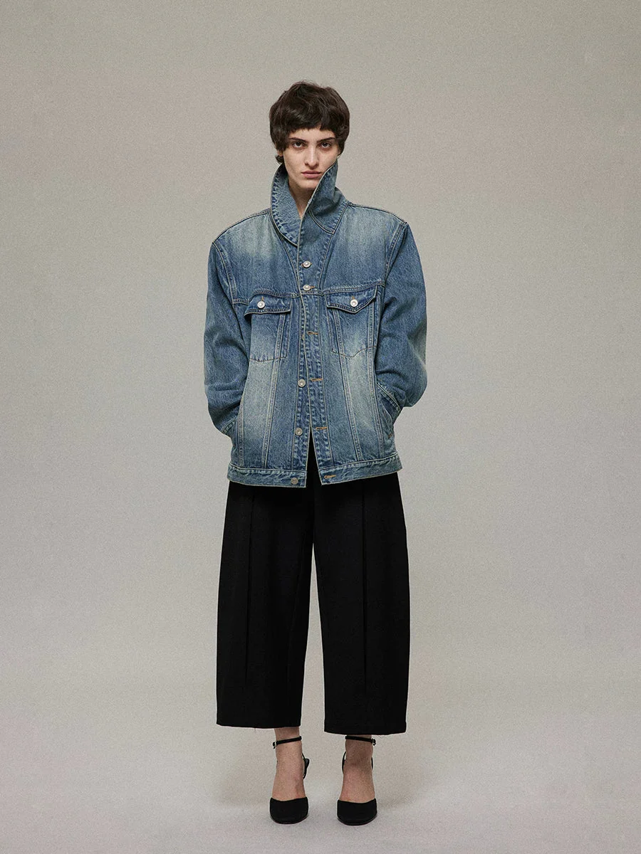 High-Collar Denim Jacket