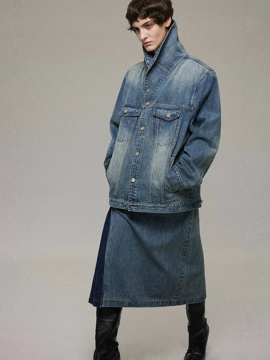 High-Collar Denim Jacket - Image 2