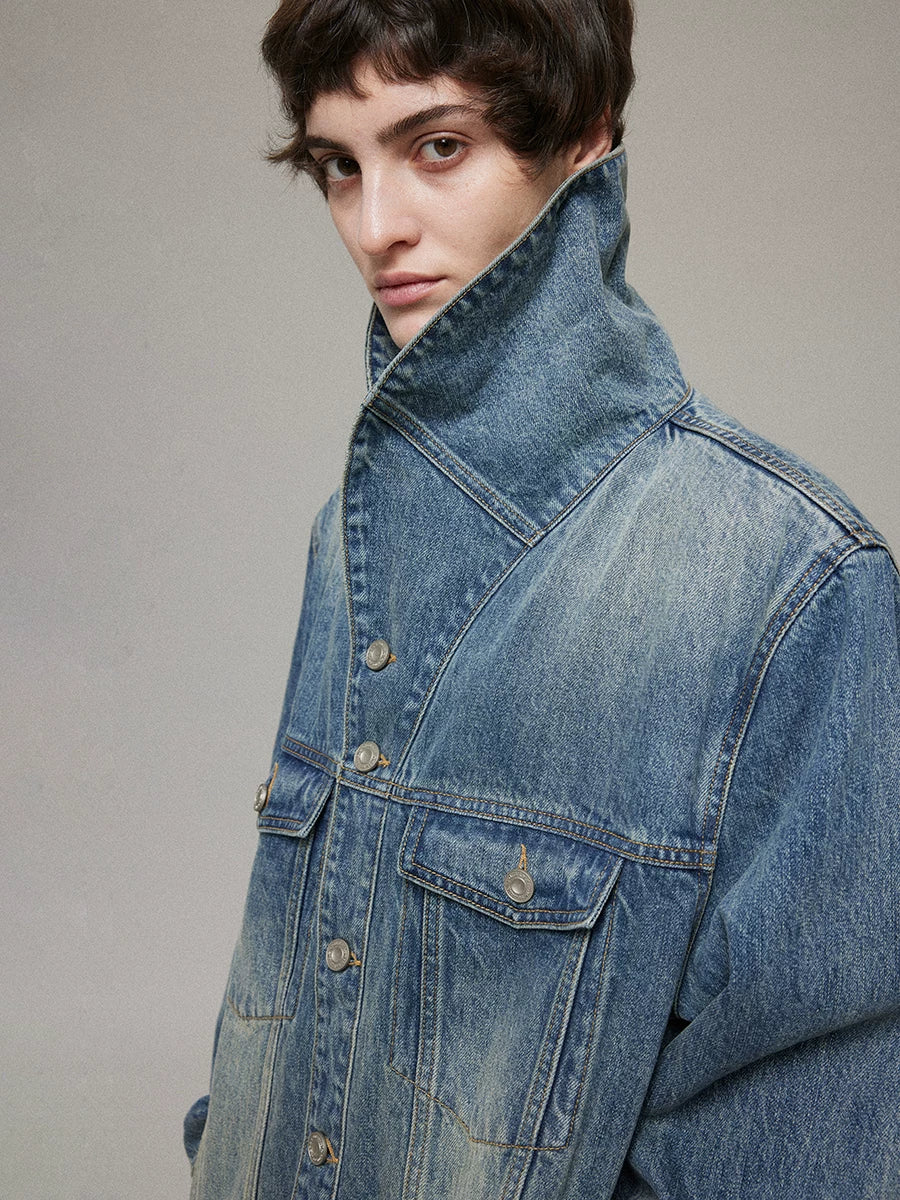 High-Collar Denim Jacket - Image 4