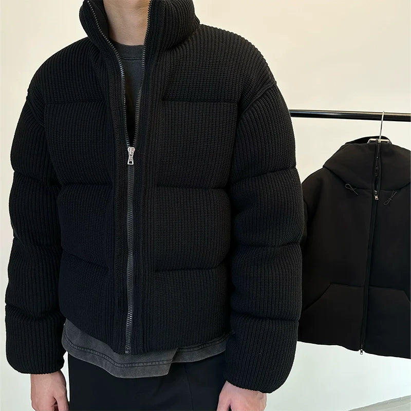 High Collar Ribbed Puffer Jacket