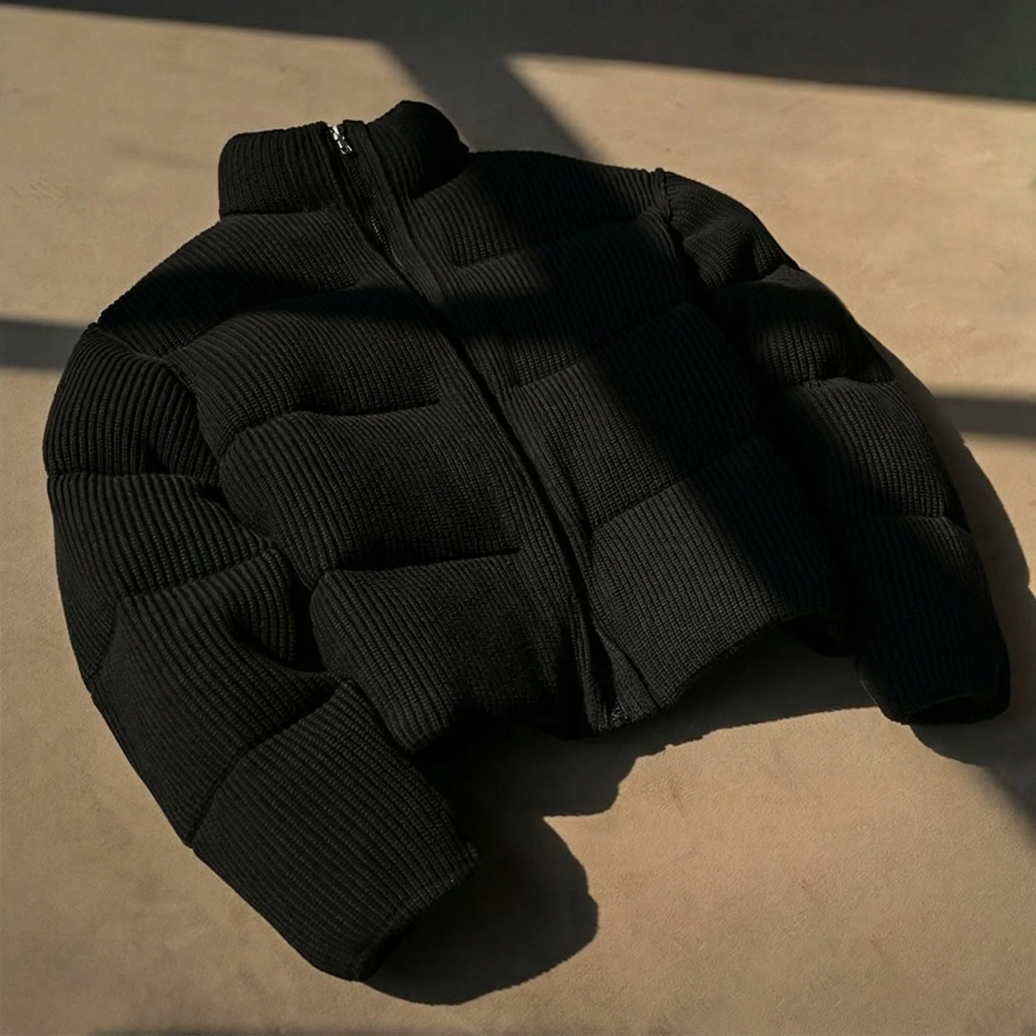 High Collar Ribbed Puffer Jacket - Image 3