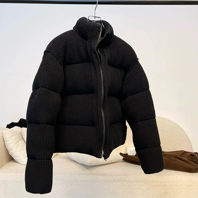 High Collar Ribbed Puffer Jacket - Image 4
