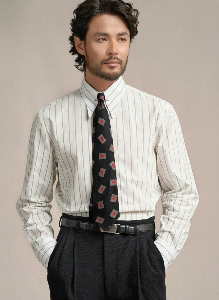 High-Count Cotton Spearpoint Stripe Shirt