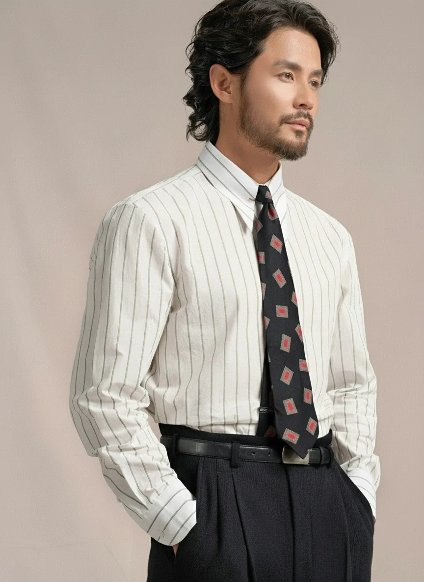 High-Count Cotton Spearpoint Stripe Shirt - Image 2