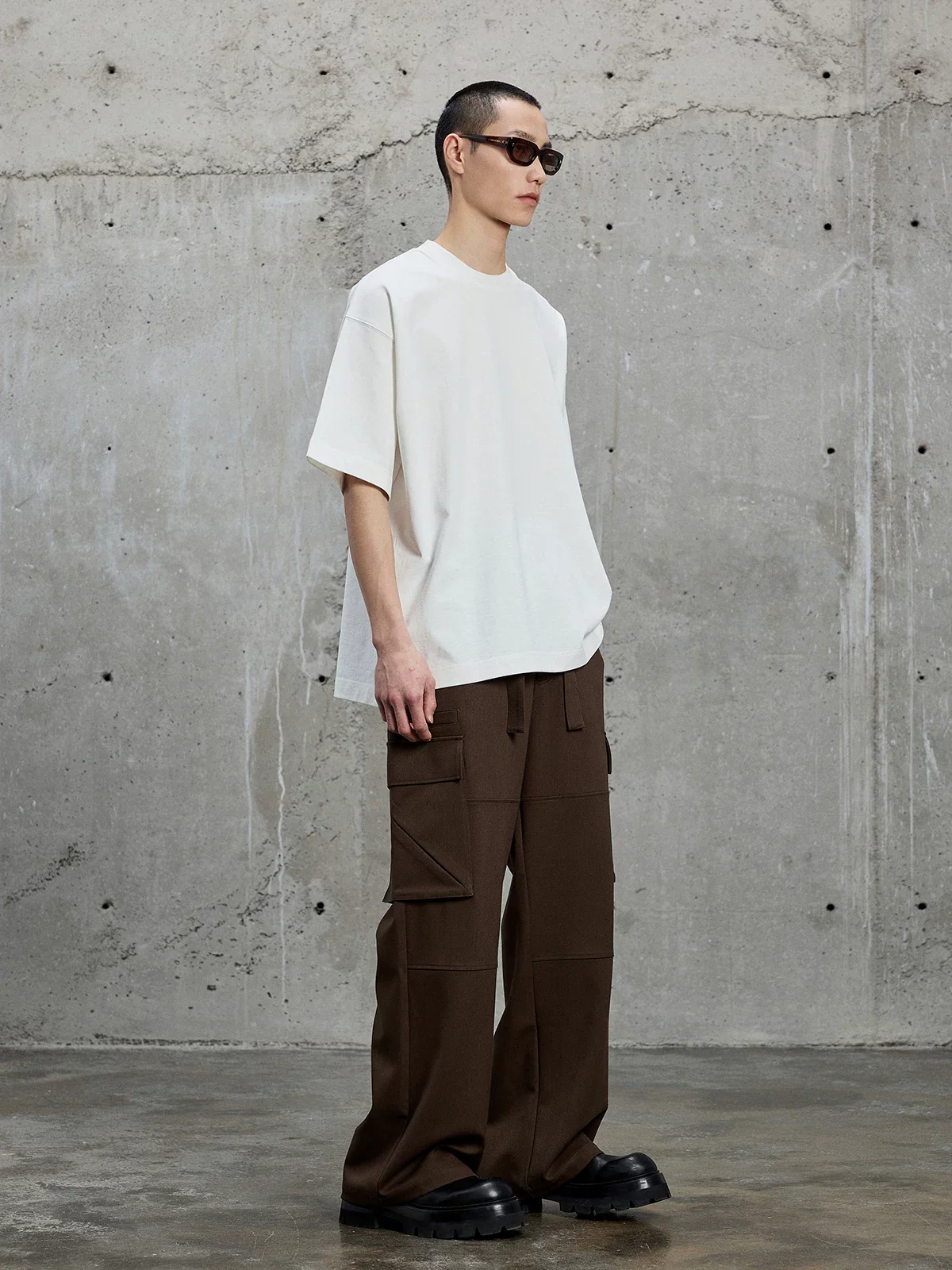 High-Density Twill Wide-Leg Cargo Pants