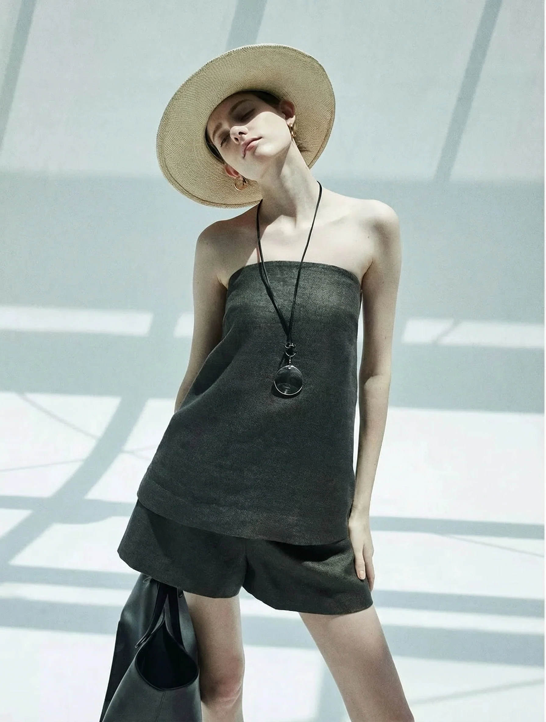 High-end Linen Strapless Shorts Set