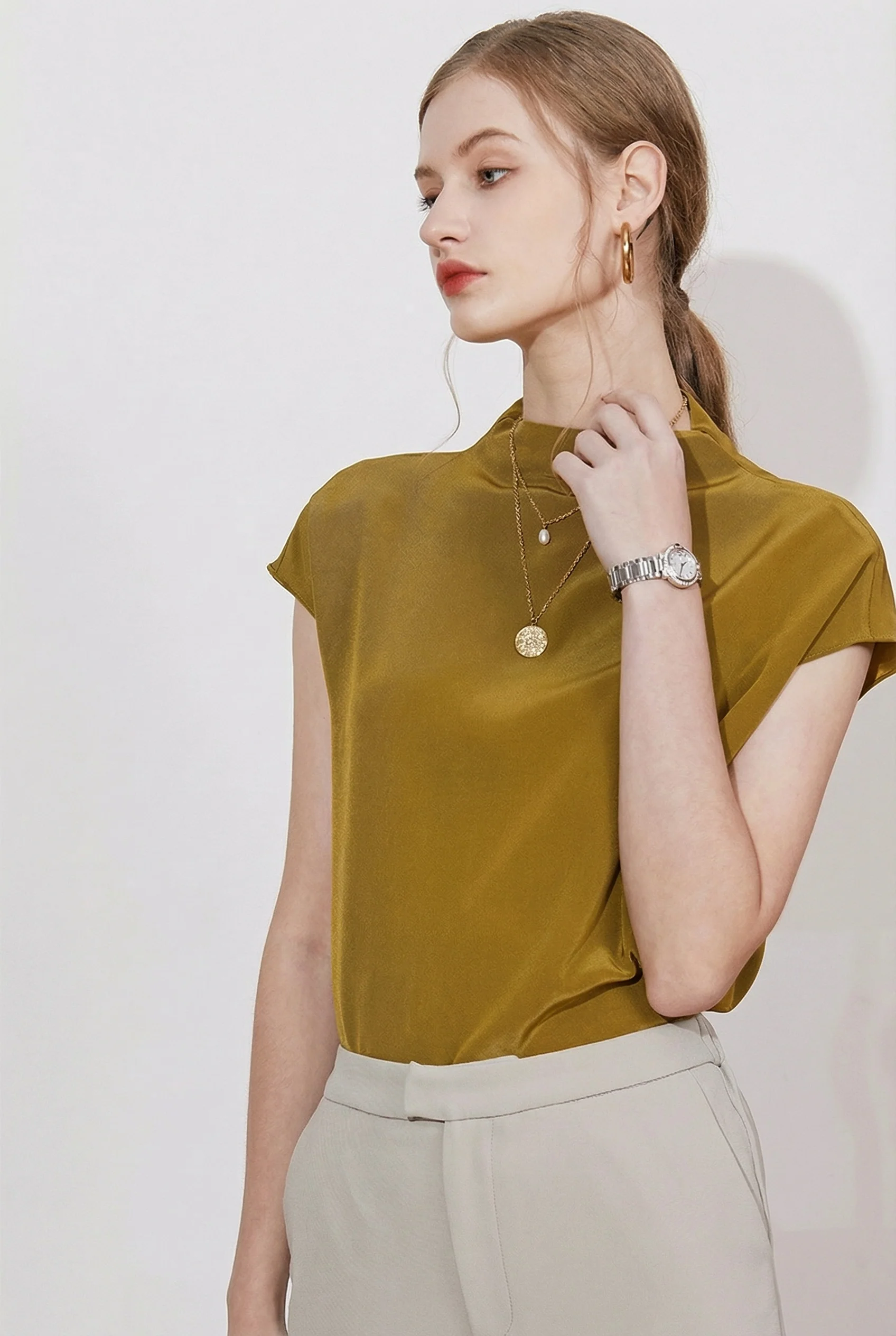 High-Neck Acetate Blouse