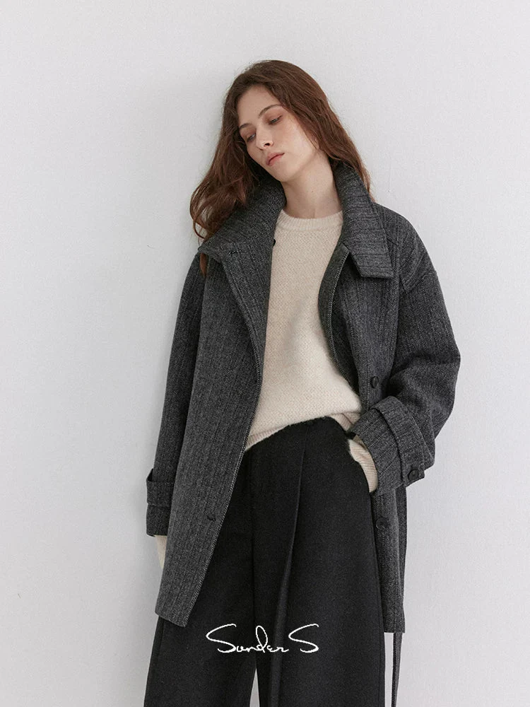 High-Neck Belted Wool-Blend Coat - Image 2