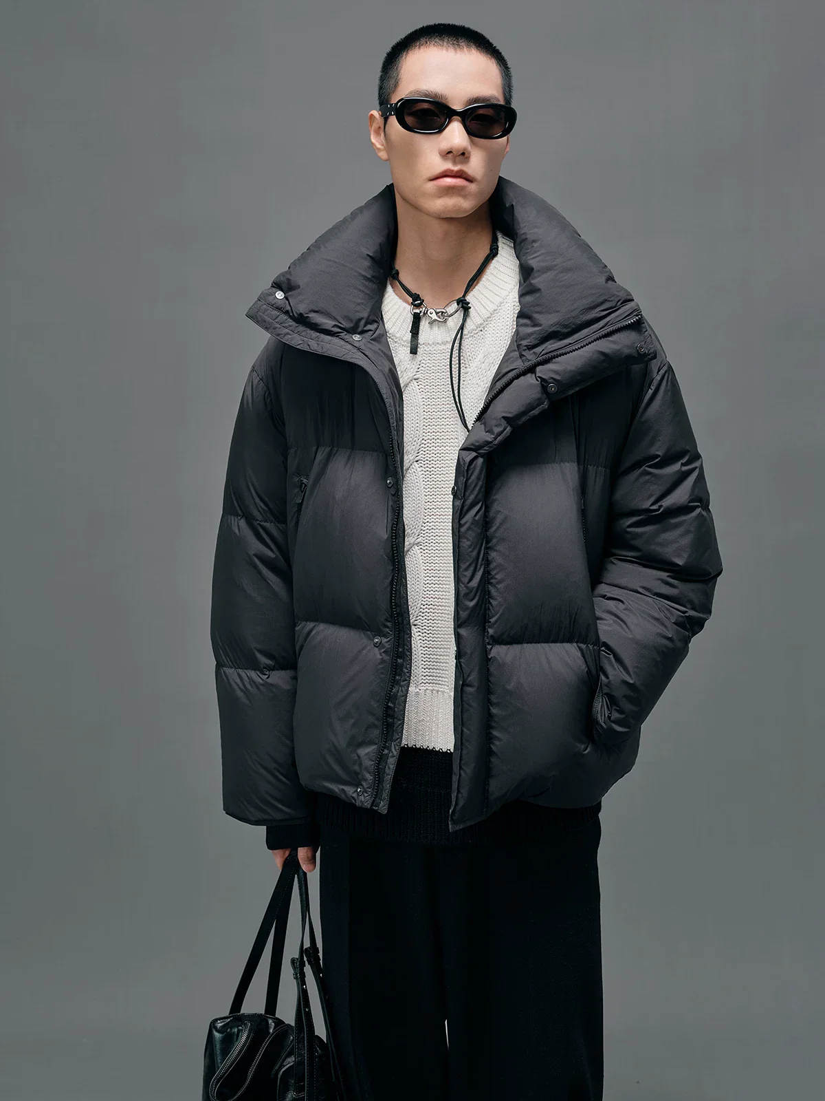 High Neck Wide-Quilt Down Jacket - Image 4